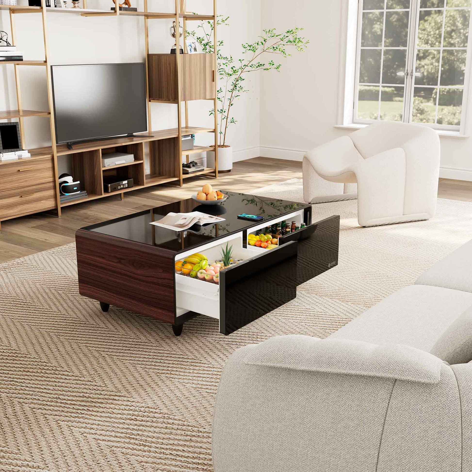 51" Smart Coffee Table with Fridge and Bluetooth Speakers