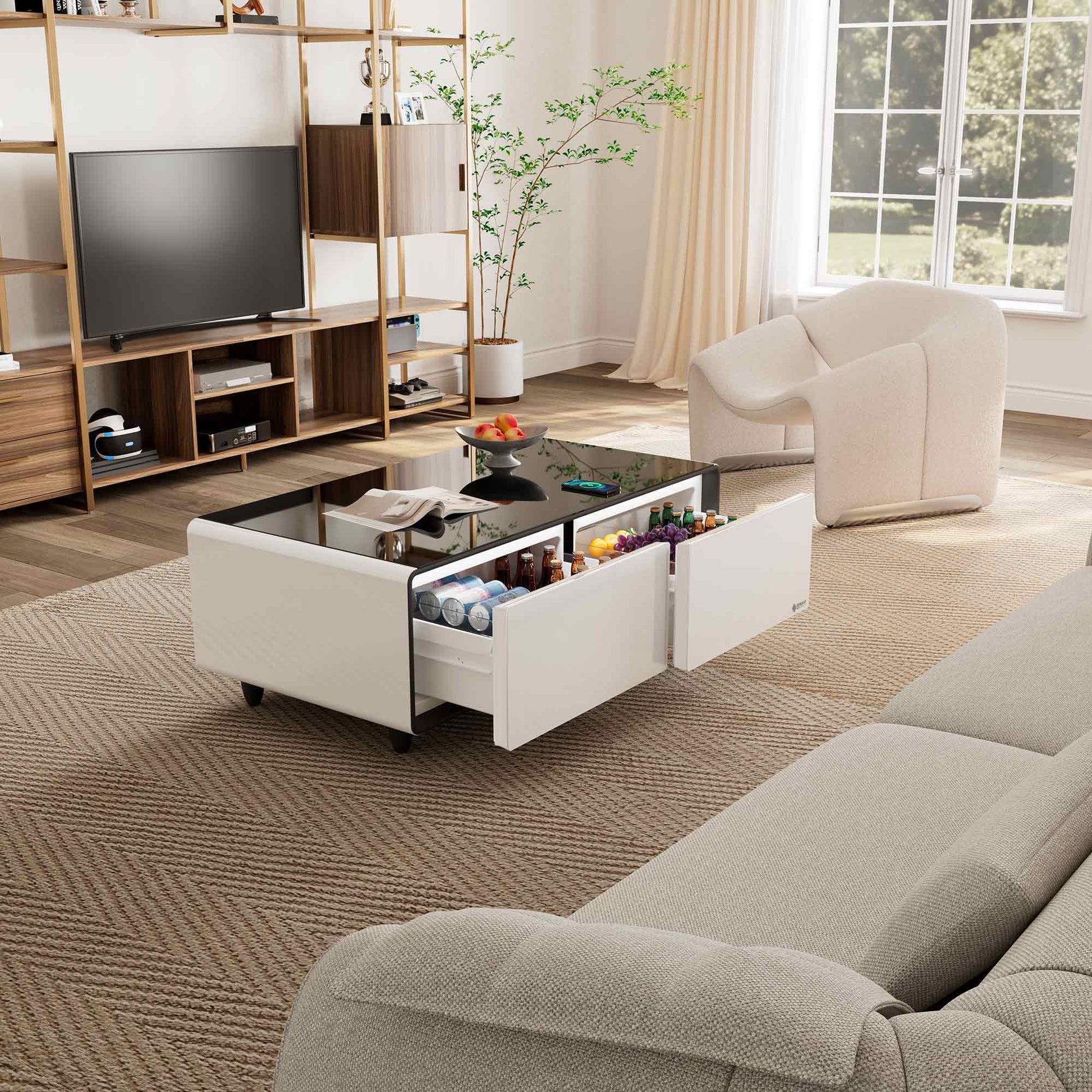 51" Smart Coffee Table with Fridge and Bluetooth Speakers