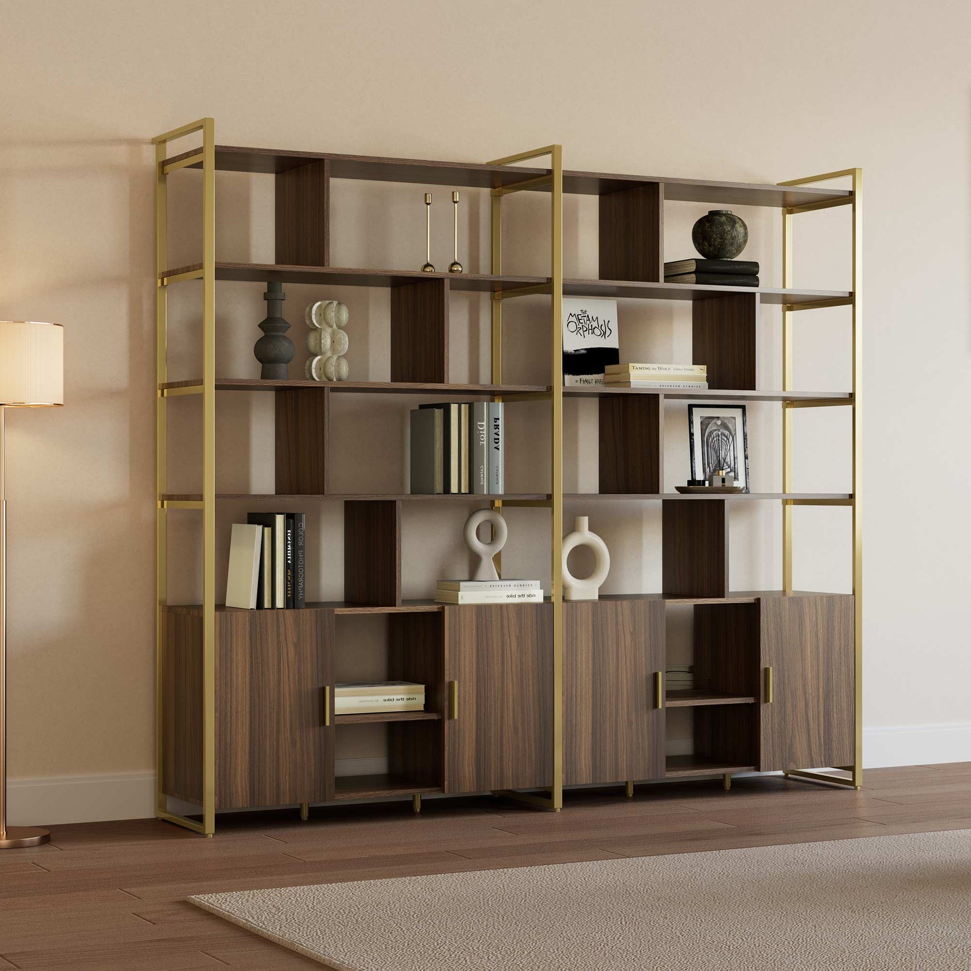 Napa Wood Bookcase Cabinet, Bottom Storage, Adjustable Book Shelves