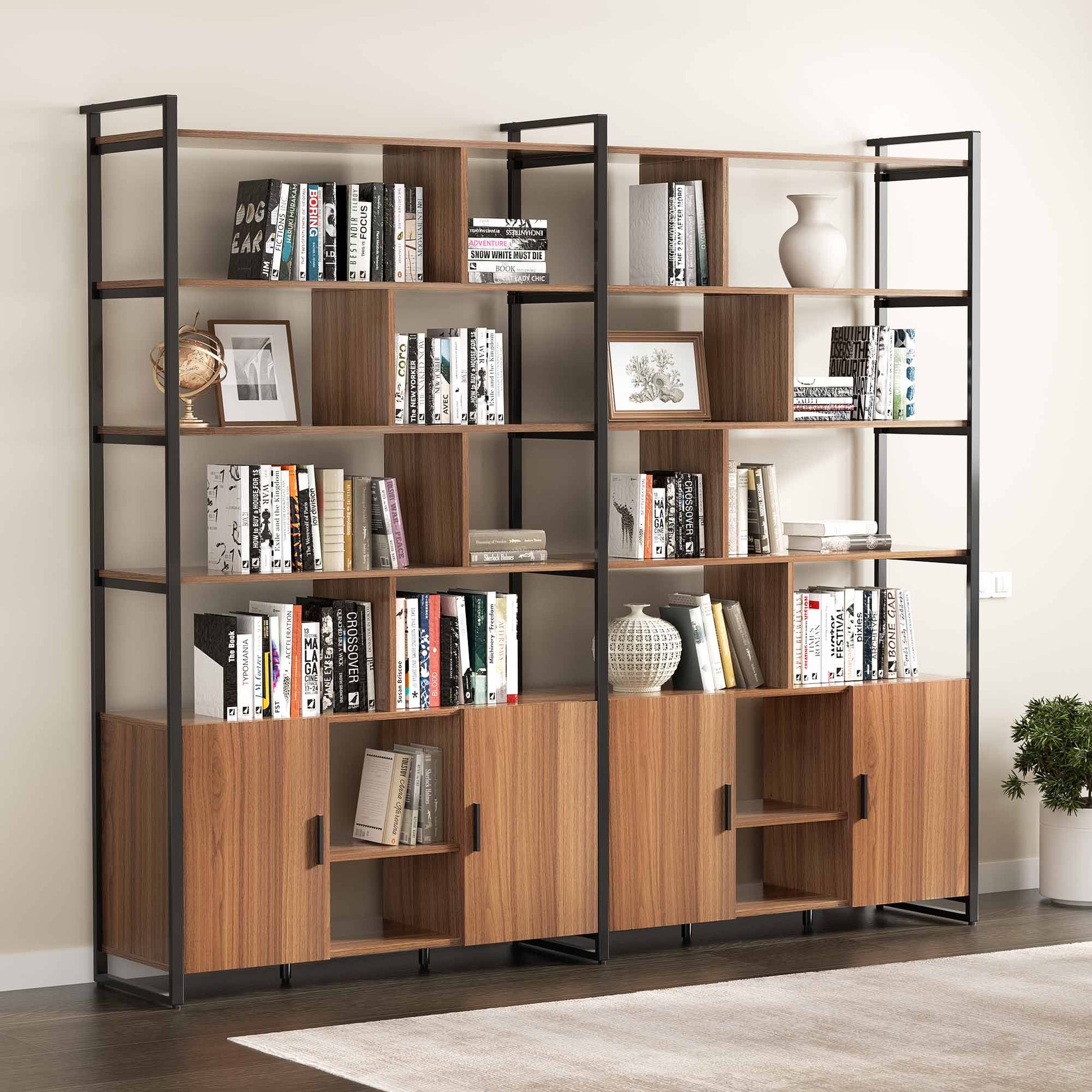 Napa Wood Bookcase Cabinet, Bottom Storage, Adjustable Book Shelves