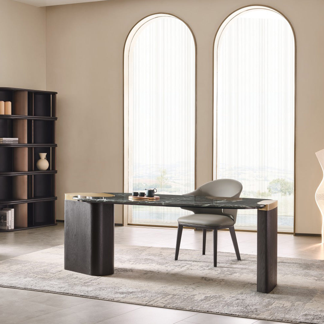 74'' Prada Green Natural Marble Top Office Desk