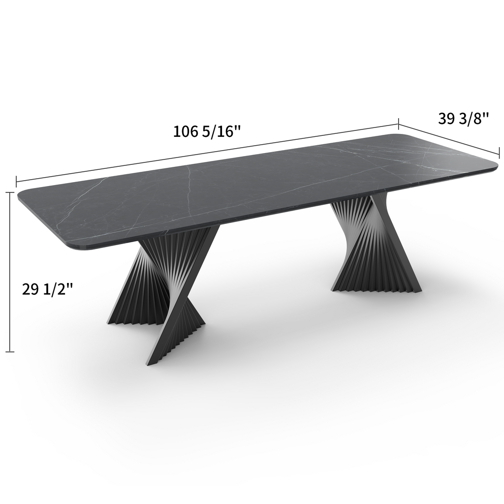 106'' Modern Dining Table with Sintered Stone, Black