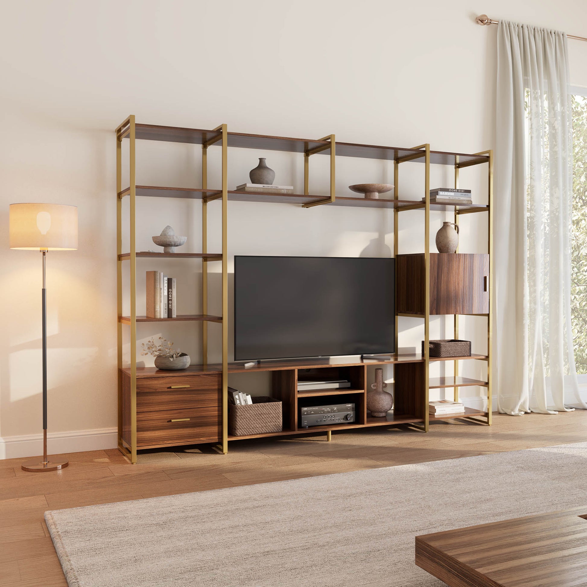Sonoma Modern TV Stand with Storage Cabinet & Book Shelves