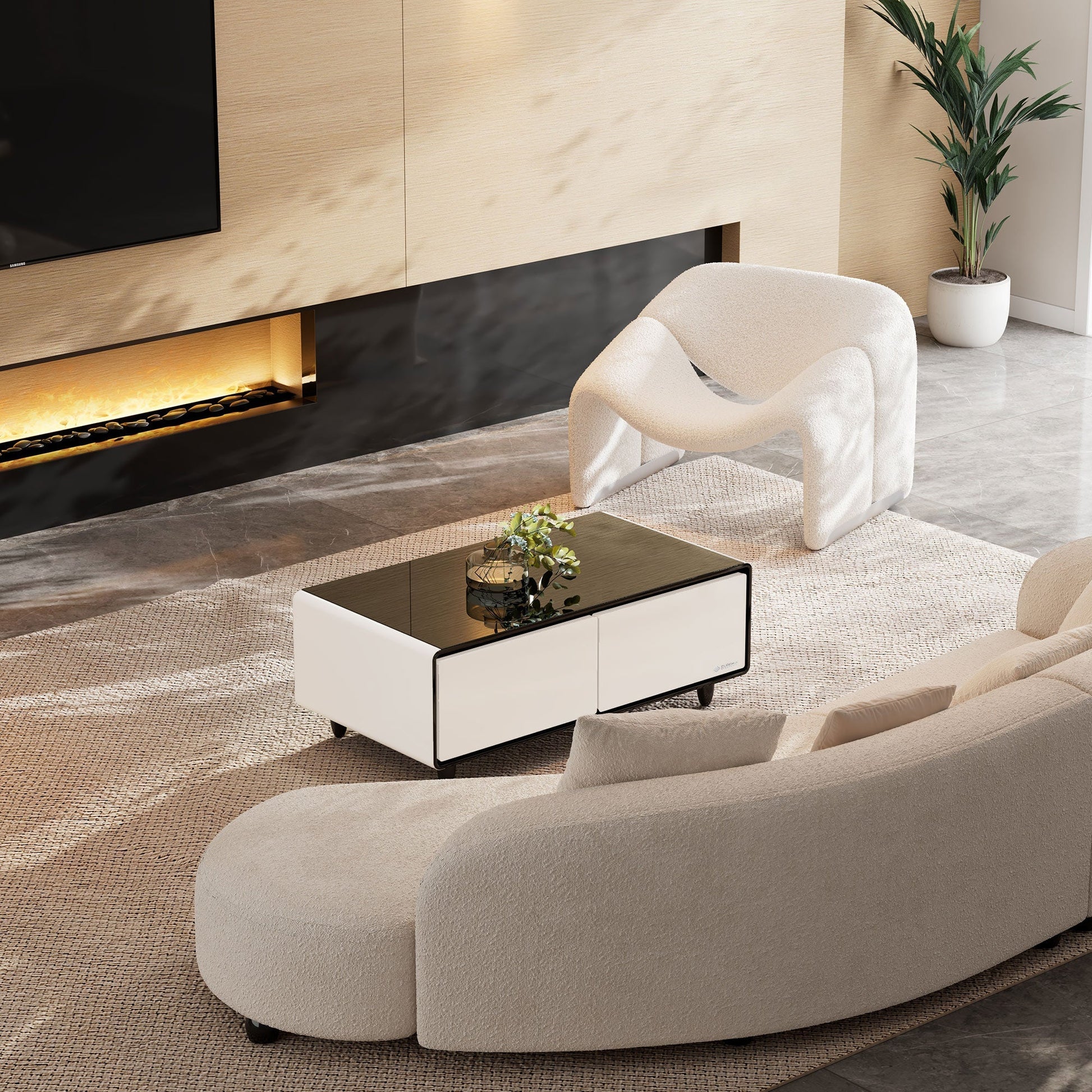 51" Smart Coffee Table with Fridge and Bluetooth Speakers