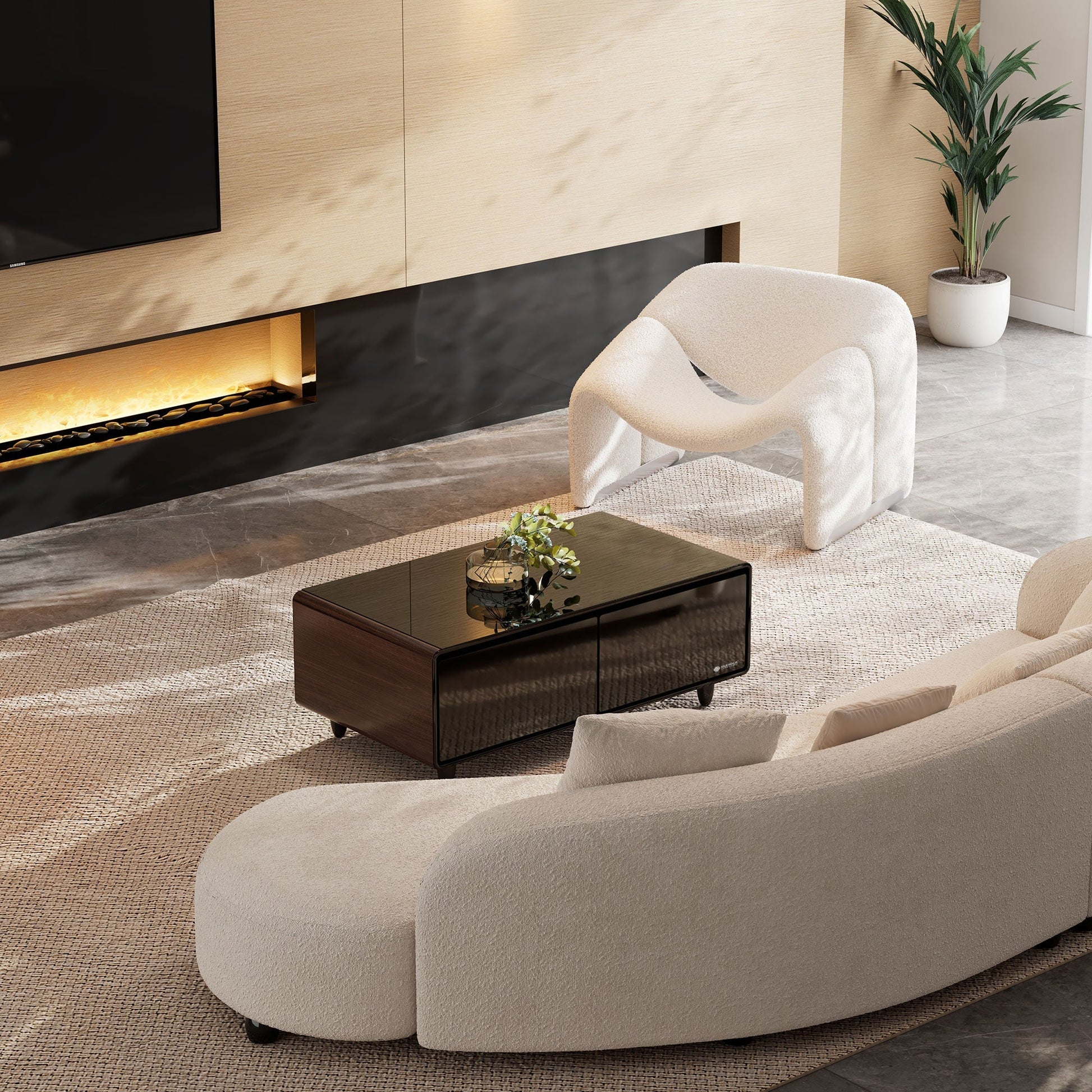 51" Smart Coffee Table with Fridge and Bluetooth Speakers