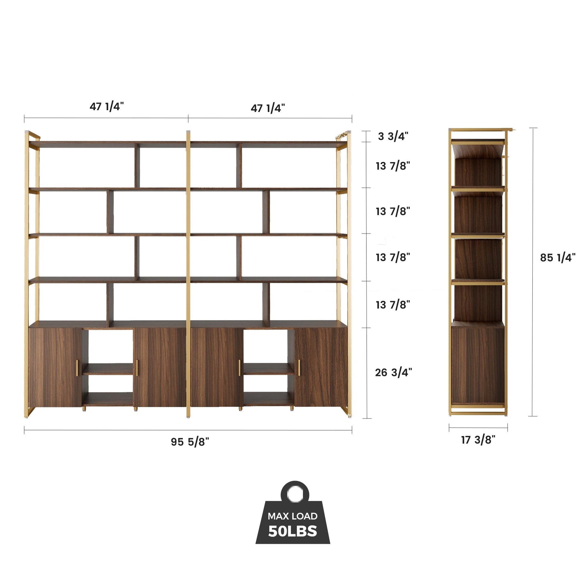 Napa Wood Bookcase Cabinet, Bottom Storage, Adjustable Book Shelves