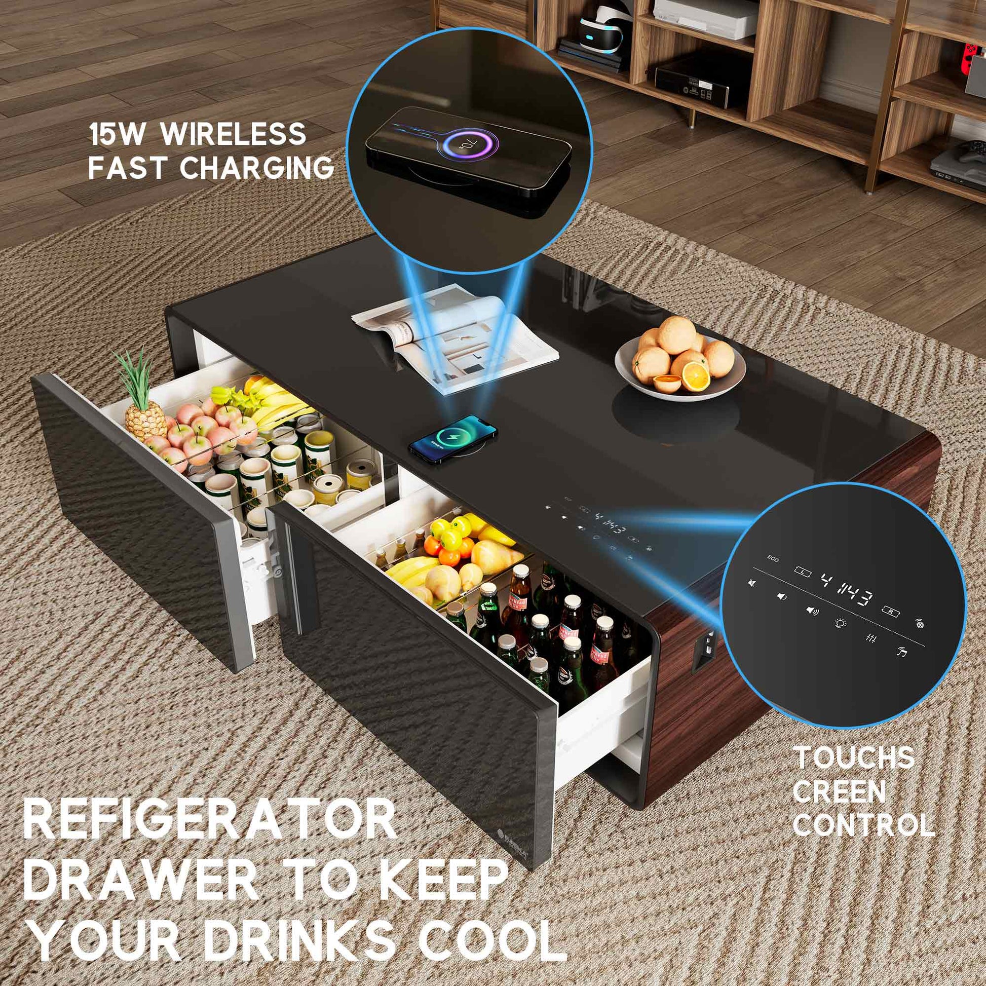 51" Smart Coffee Table with Fridge and Bluetooth Speakers