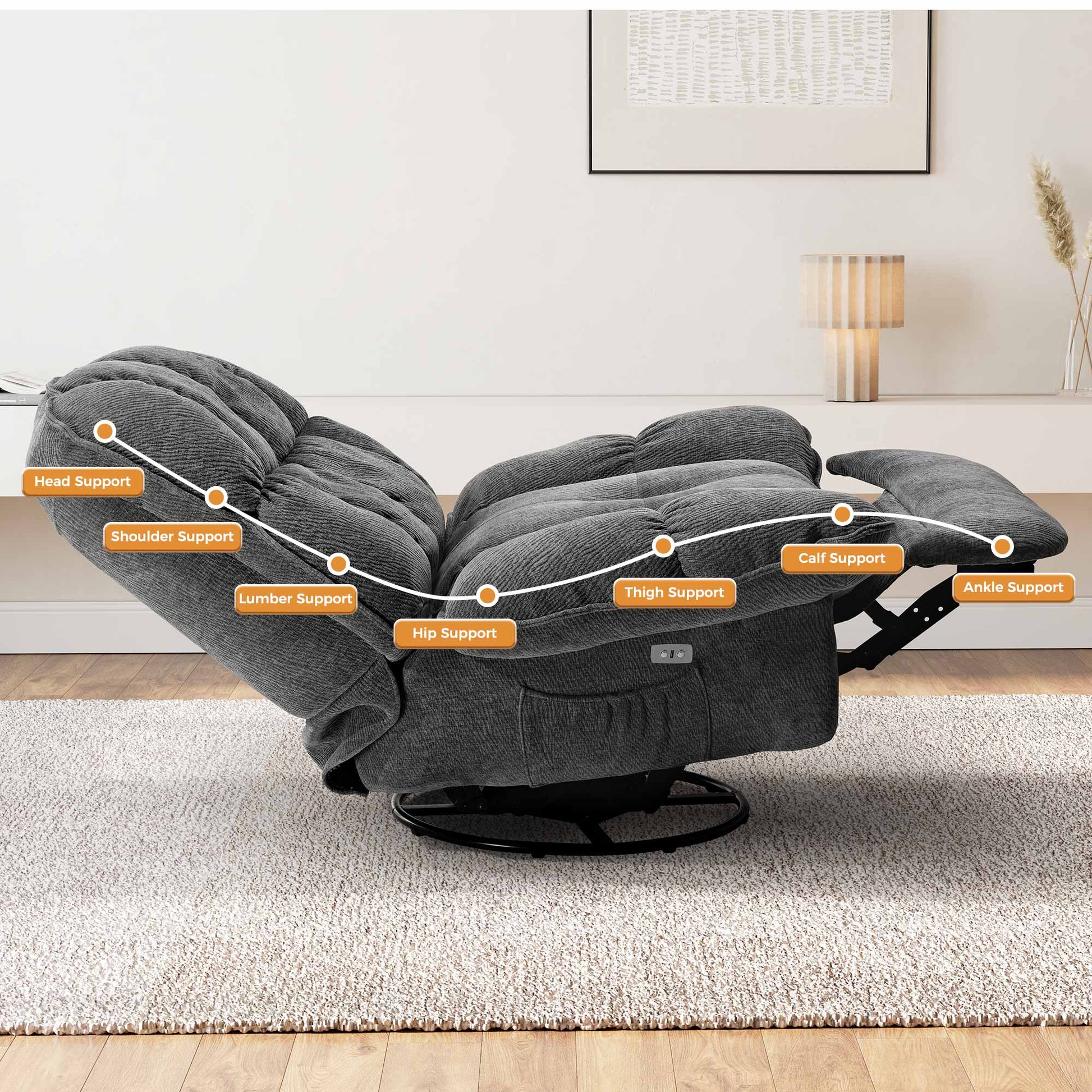 Grayson, Electric Recliner Chair Rocking Swivel with Storage