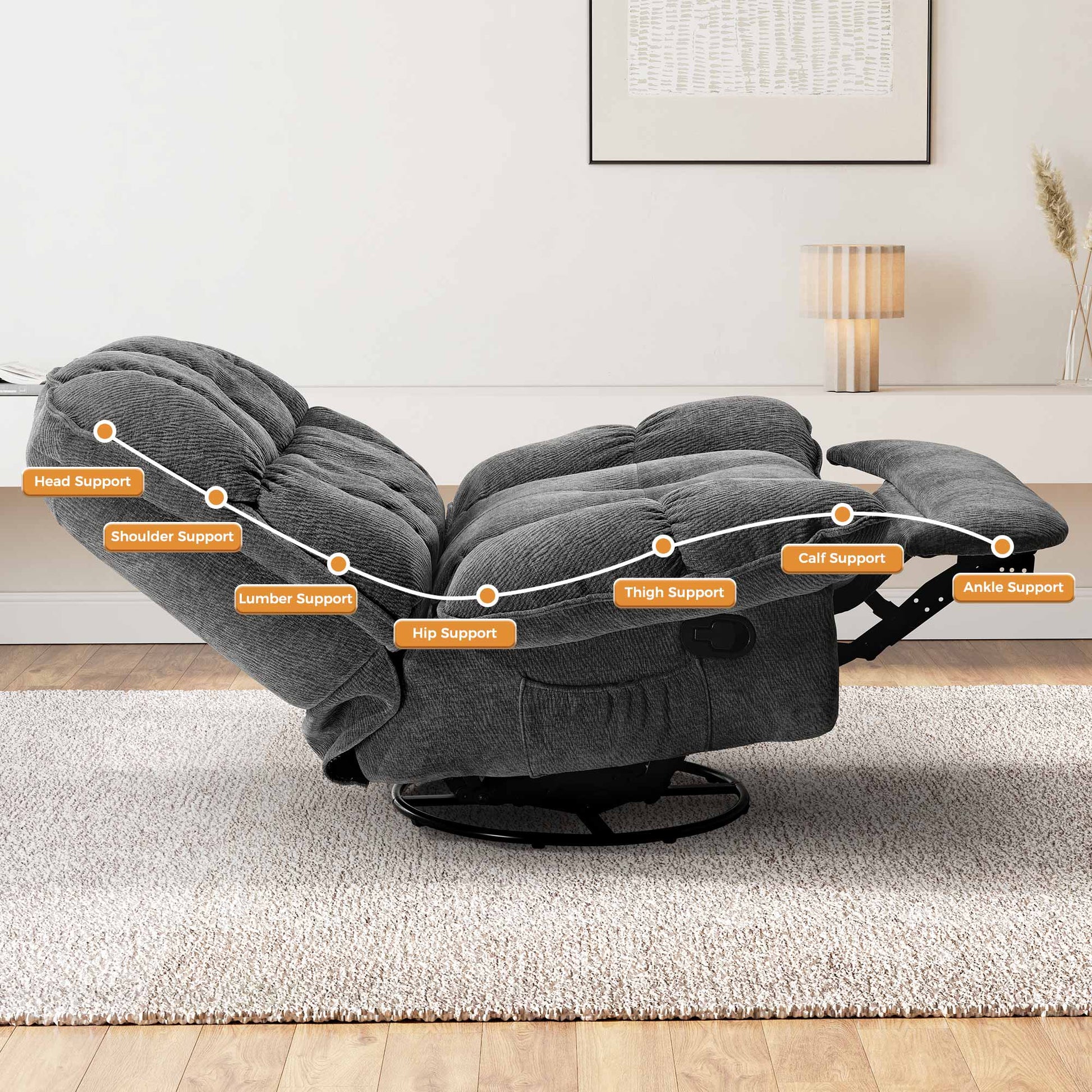 Grayson, Manual Recliner Chair Rocking Swivel with Storage