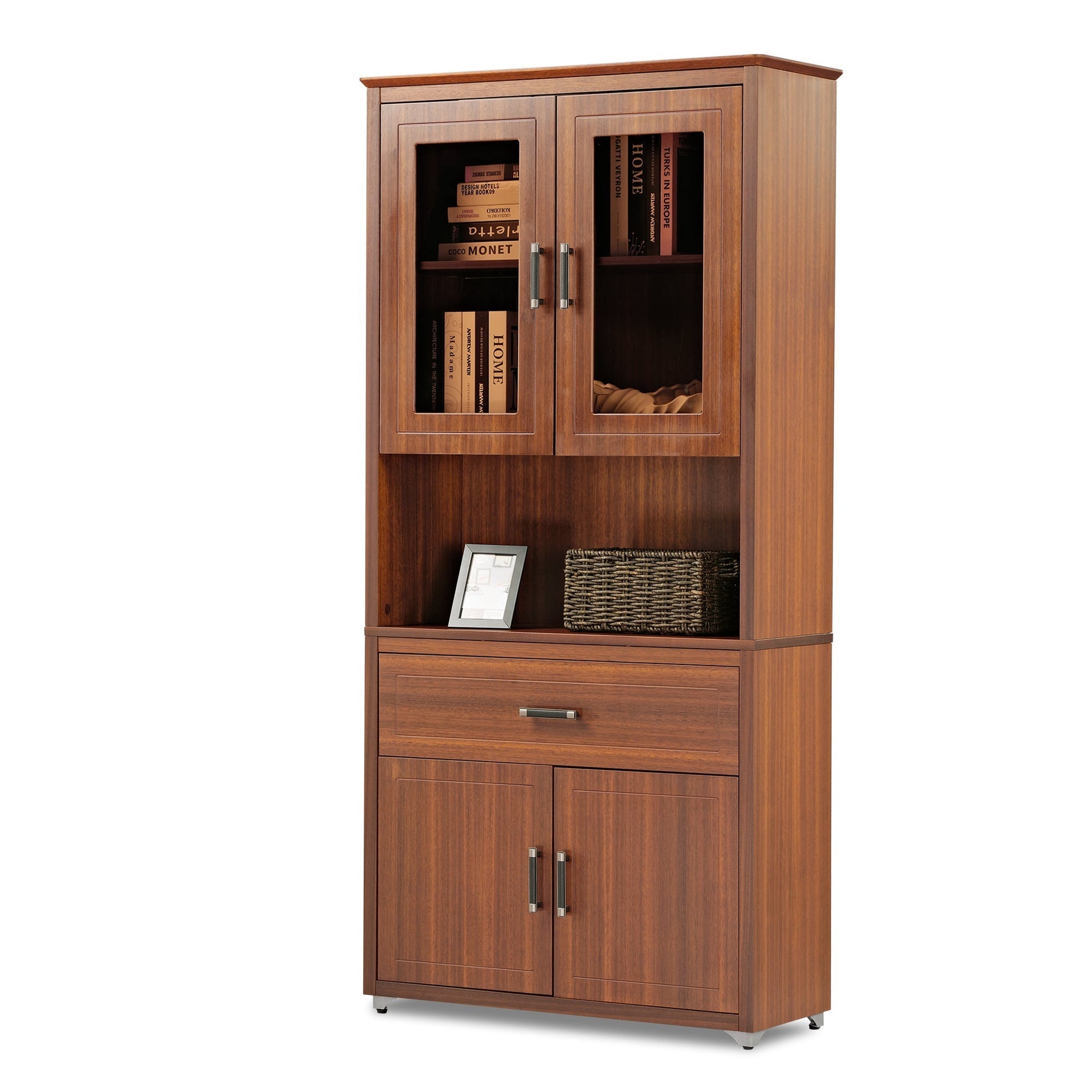 Ark, 72'' Storage Cabinet Bookshelf with Doors, Walnut