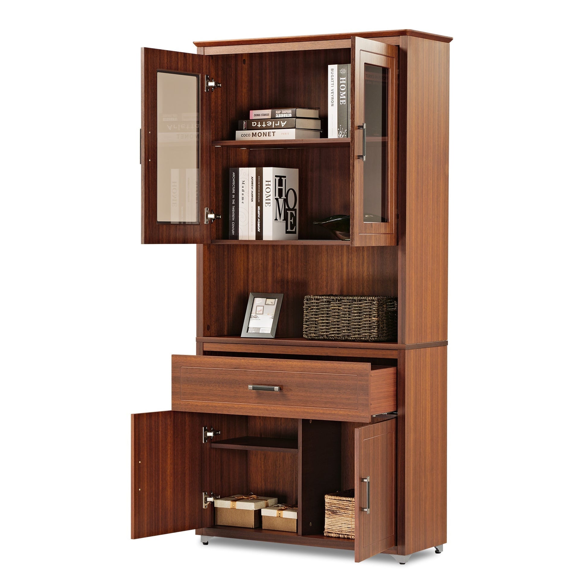 Ark, 72'' Storage Cabinet Bookshelf with Doors, Walnut
