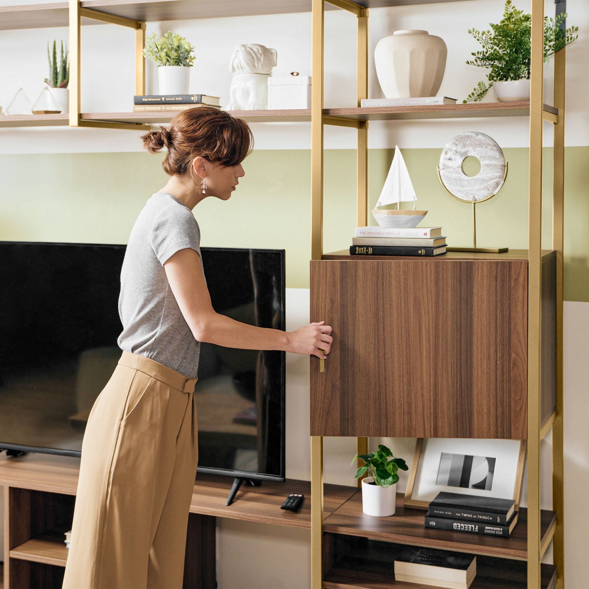 Sonoma Modern TV Stand with Storage Cabinet & Book Shelves