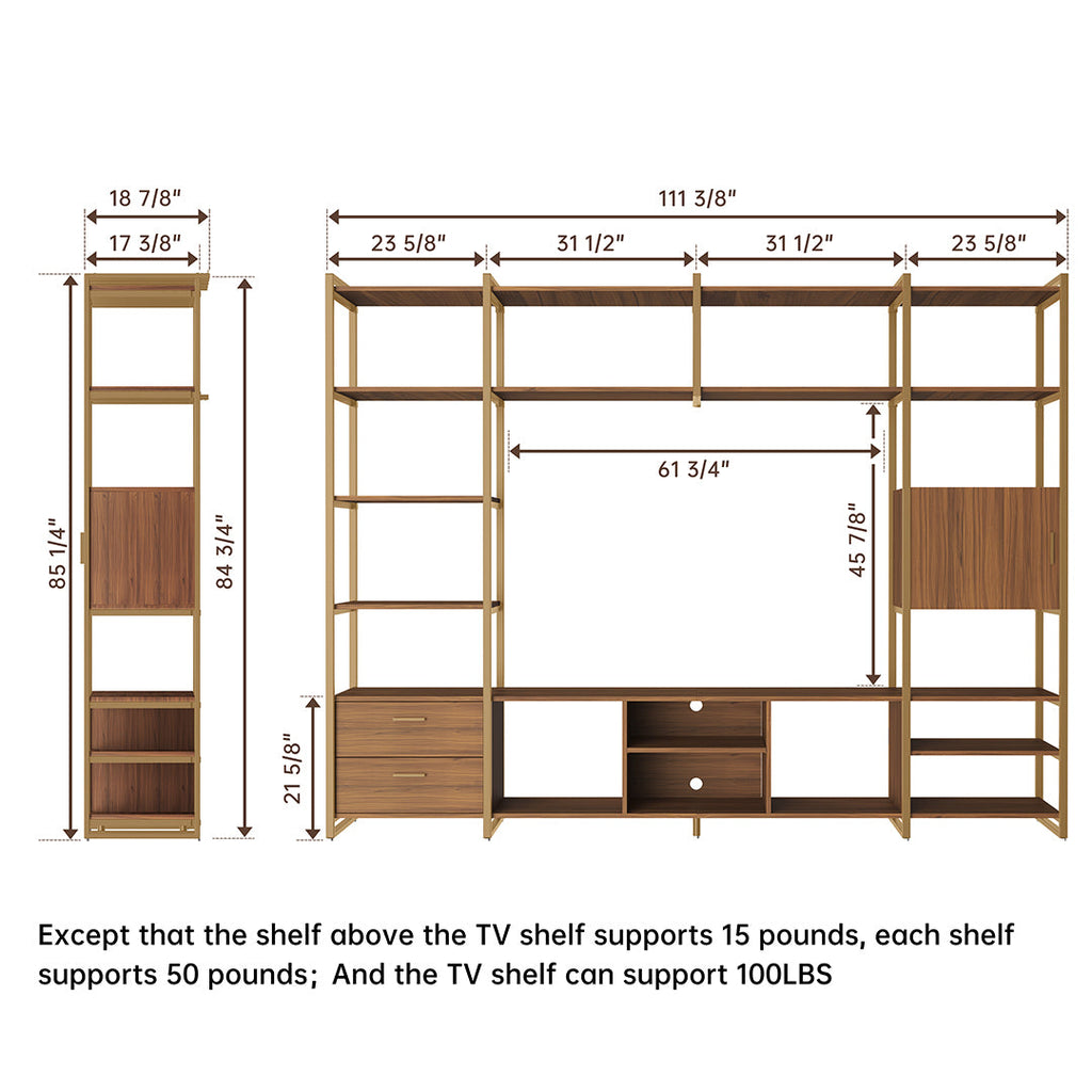Sonoma Modern TV Stand with Storage Cabinet & Book Shelves