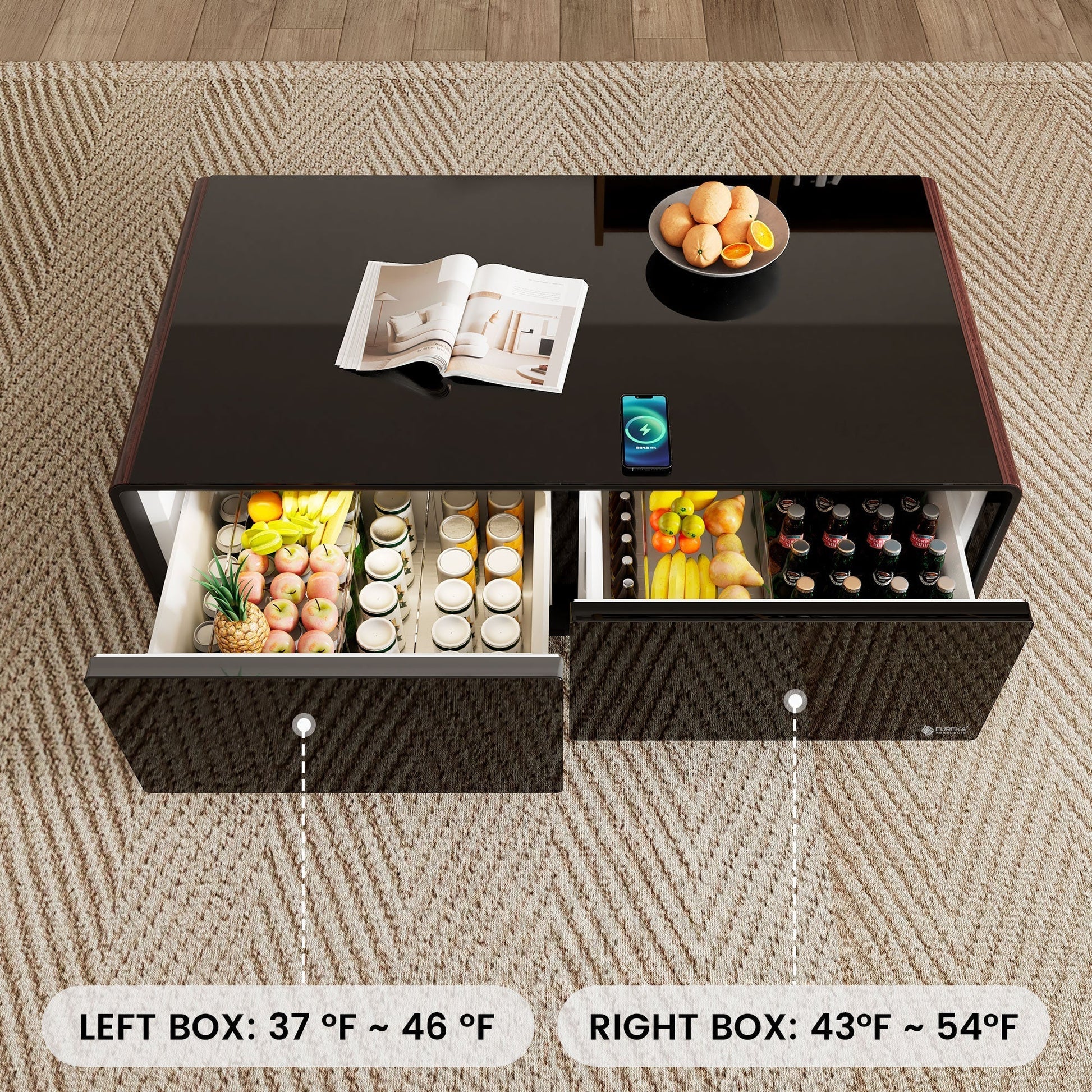 51" Smart Coffee Table with Fridge and Bluetooth Speakers