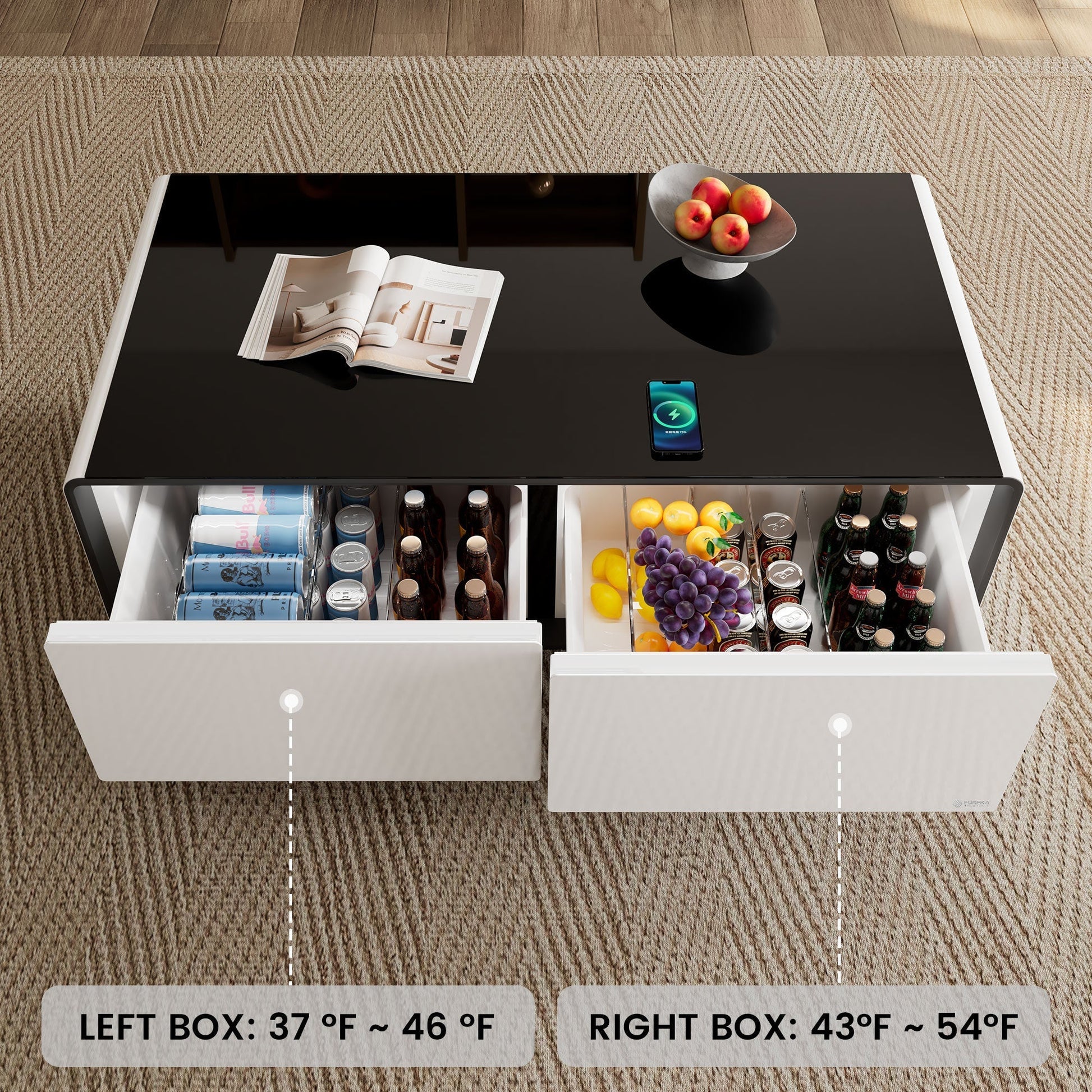 51" Smart Coffee Table with Fridge and Bluetooth Speakers