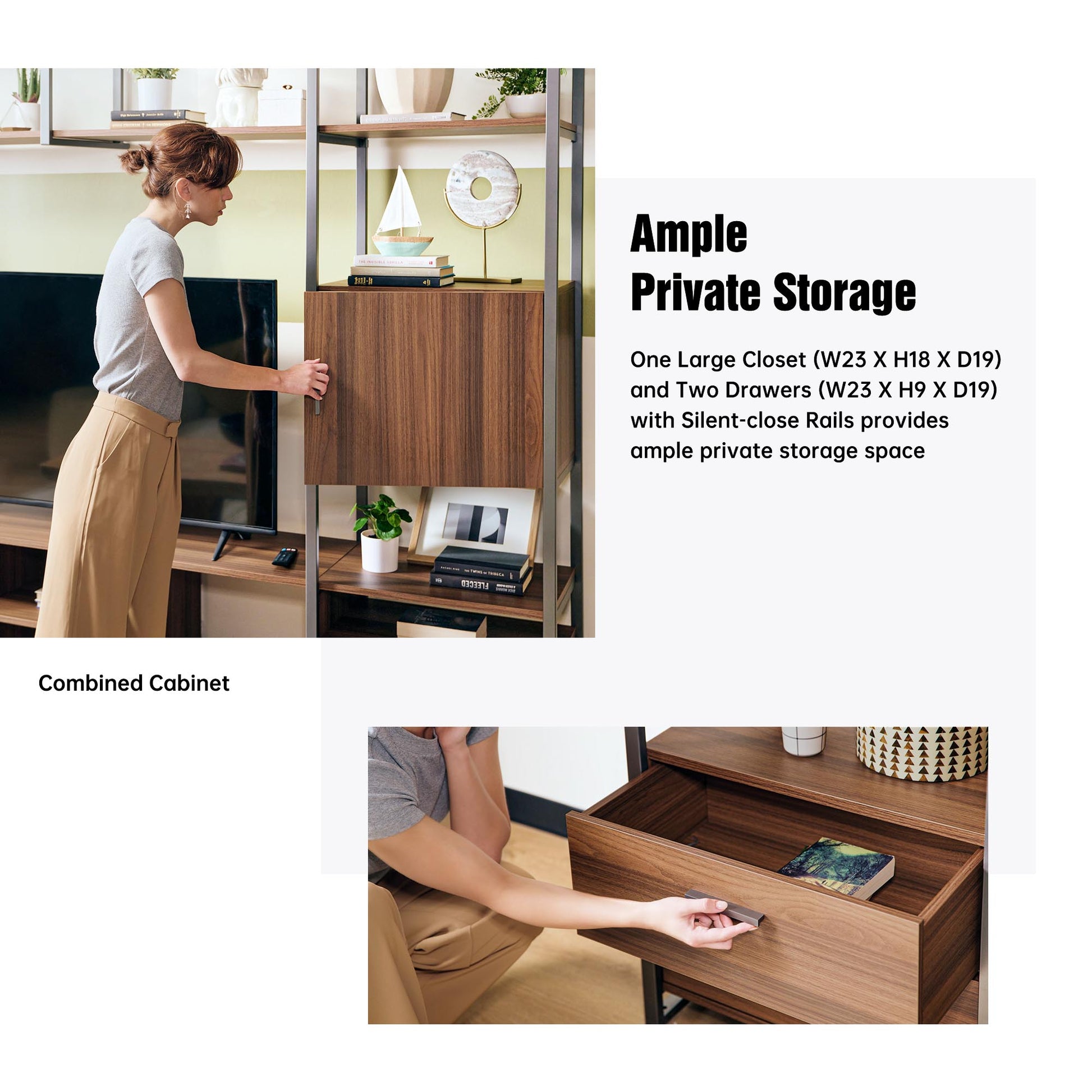 Sonoma Modern TV Stand with Storage Cabinet & Book Shelves