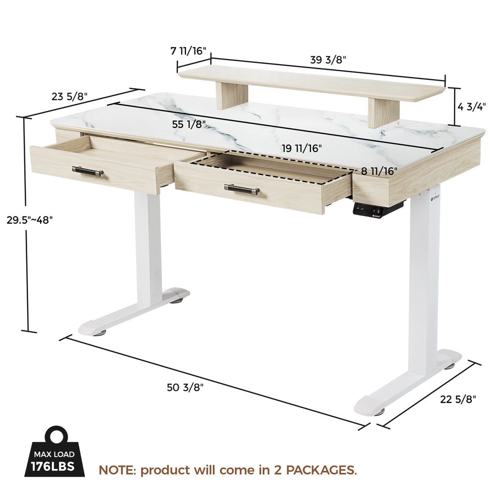 George, 55x23 Slate Standing Desk, Artificial Marble Desktop