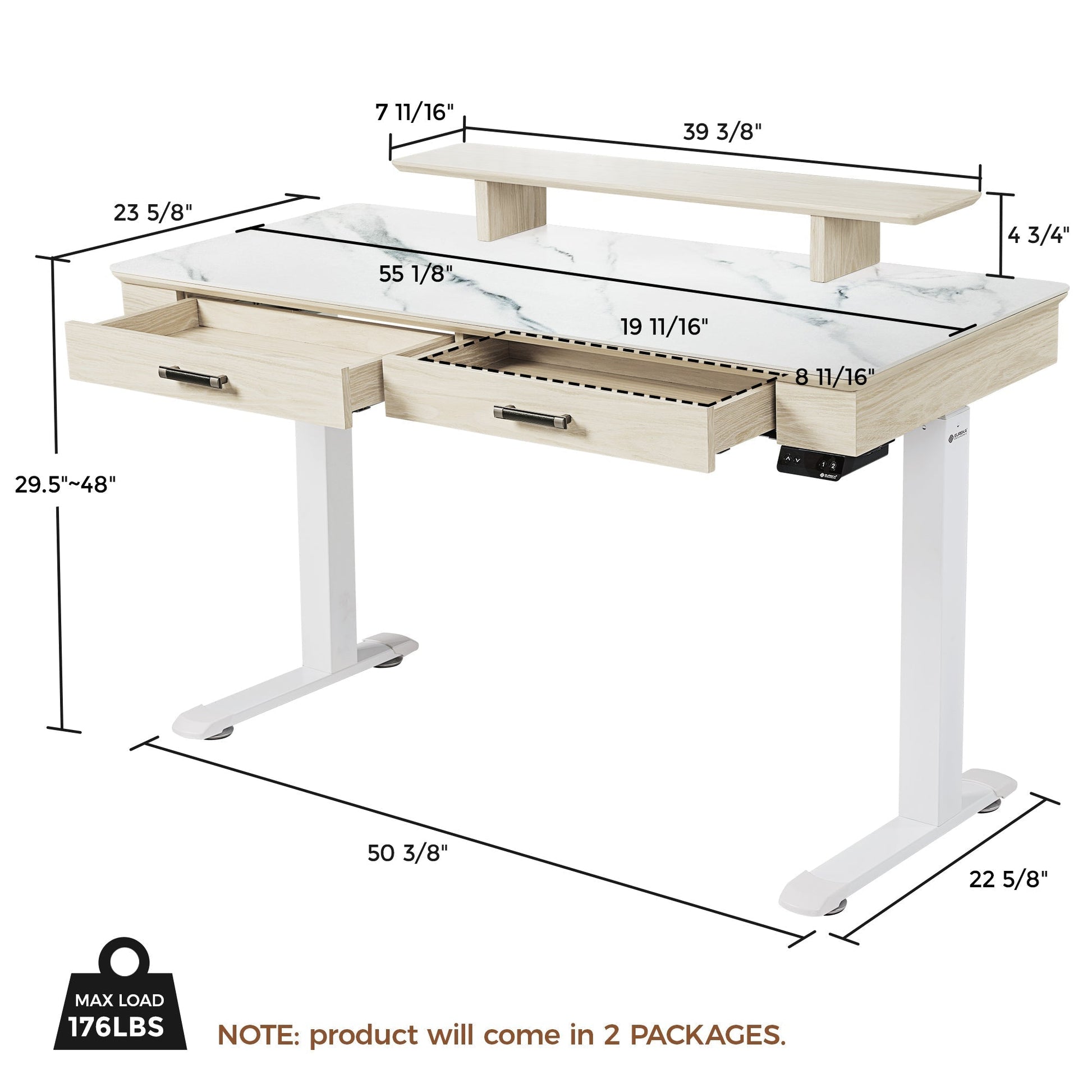 George, 55x23 Slate Standing Desk, Artificial Marble Desktop