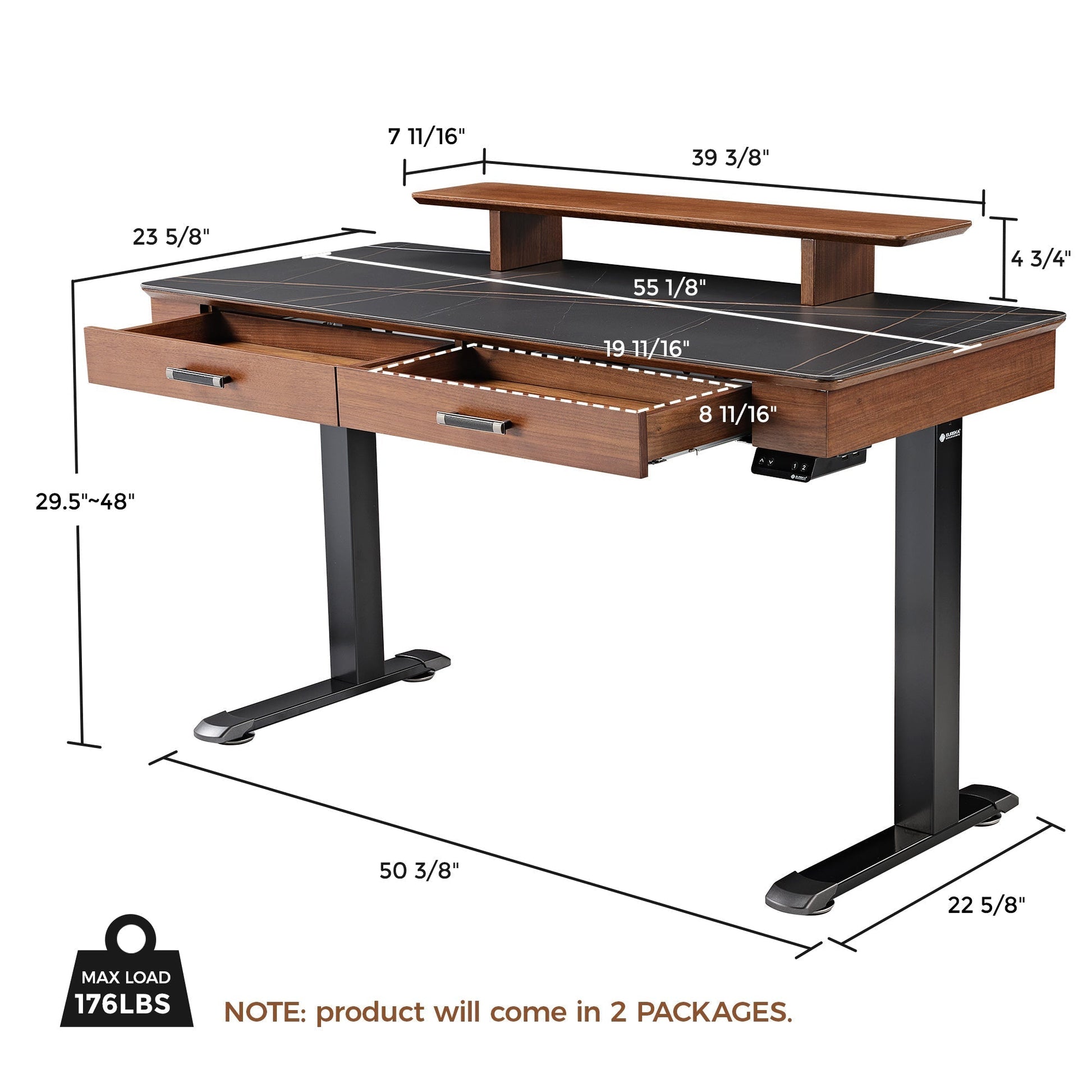 George, 55x23 Slate Standing Desk, Artificial Marble Desktop