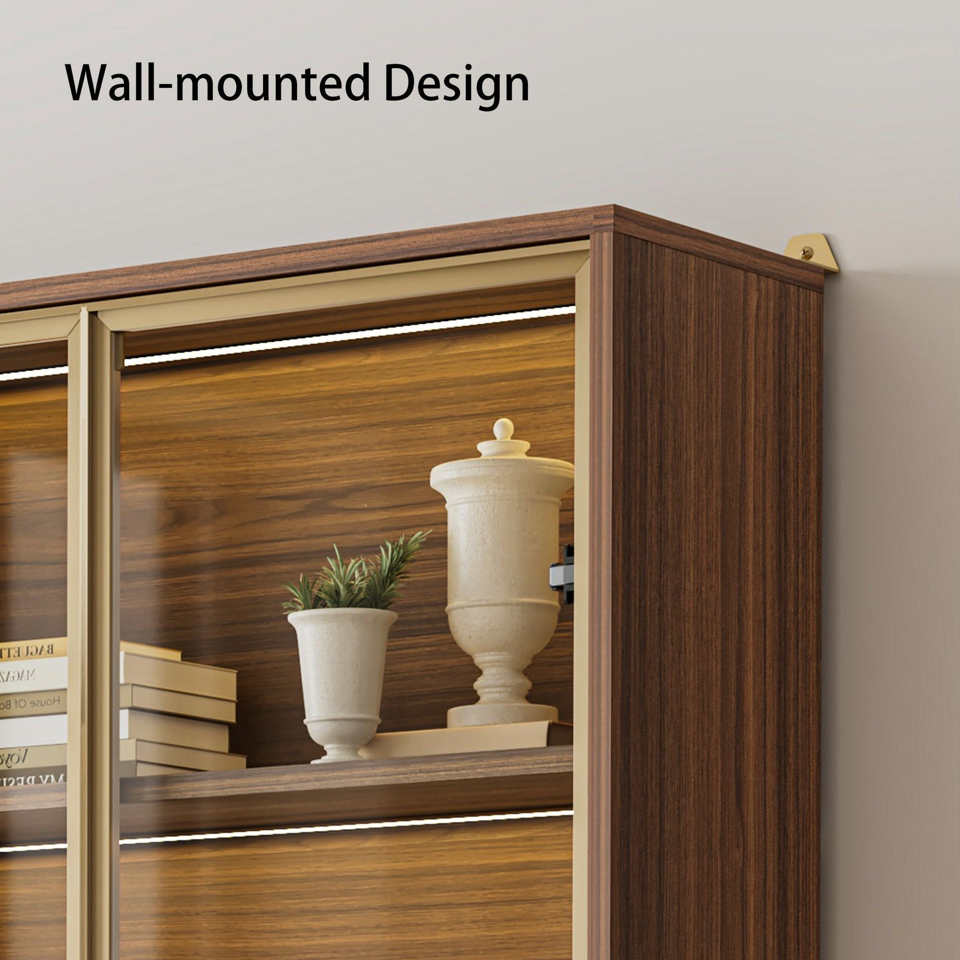 77'' Display Bookshelf with Glass Door and Storage Cabinets, Walnut
