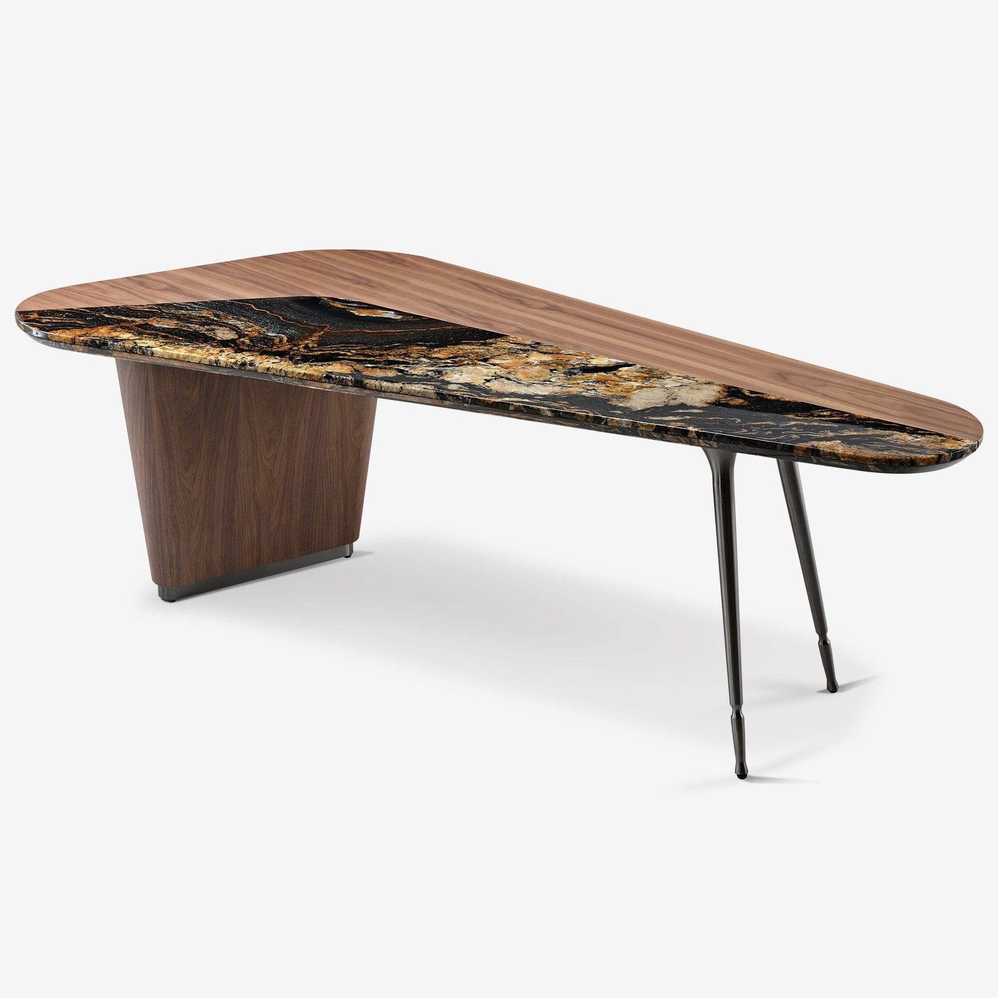 Magma, 86'' Natural Marble & Wood Top Office Desk