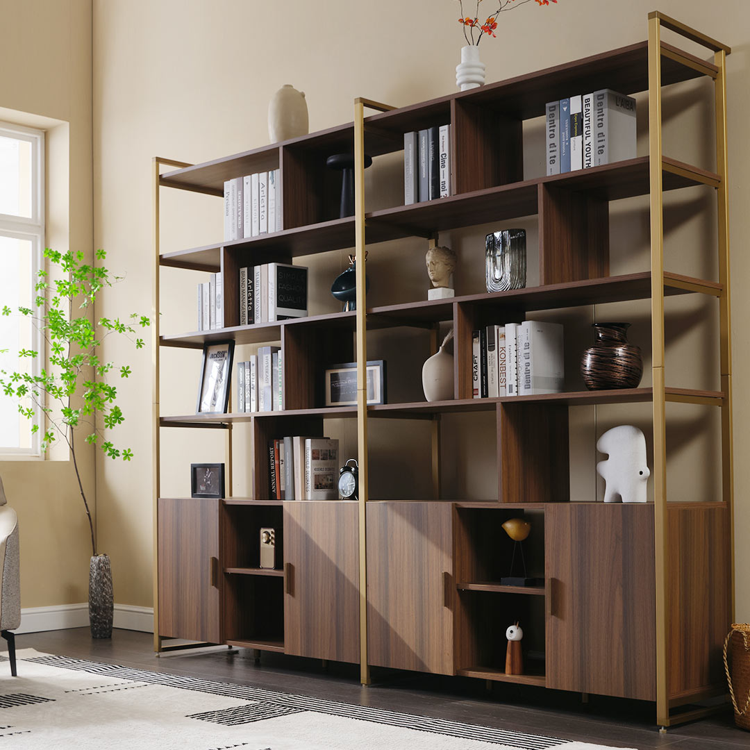 Napa Wood Bookcase Cabinet, Bottom Storage, Adjustable Book Shelves