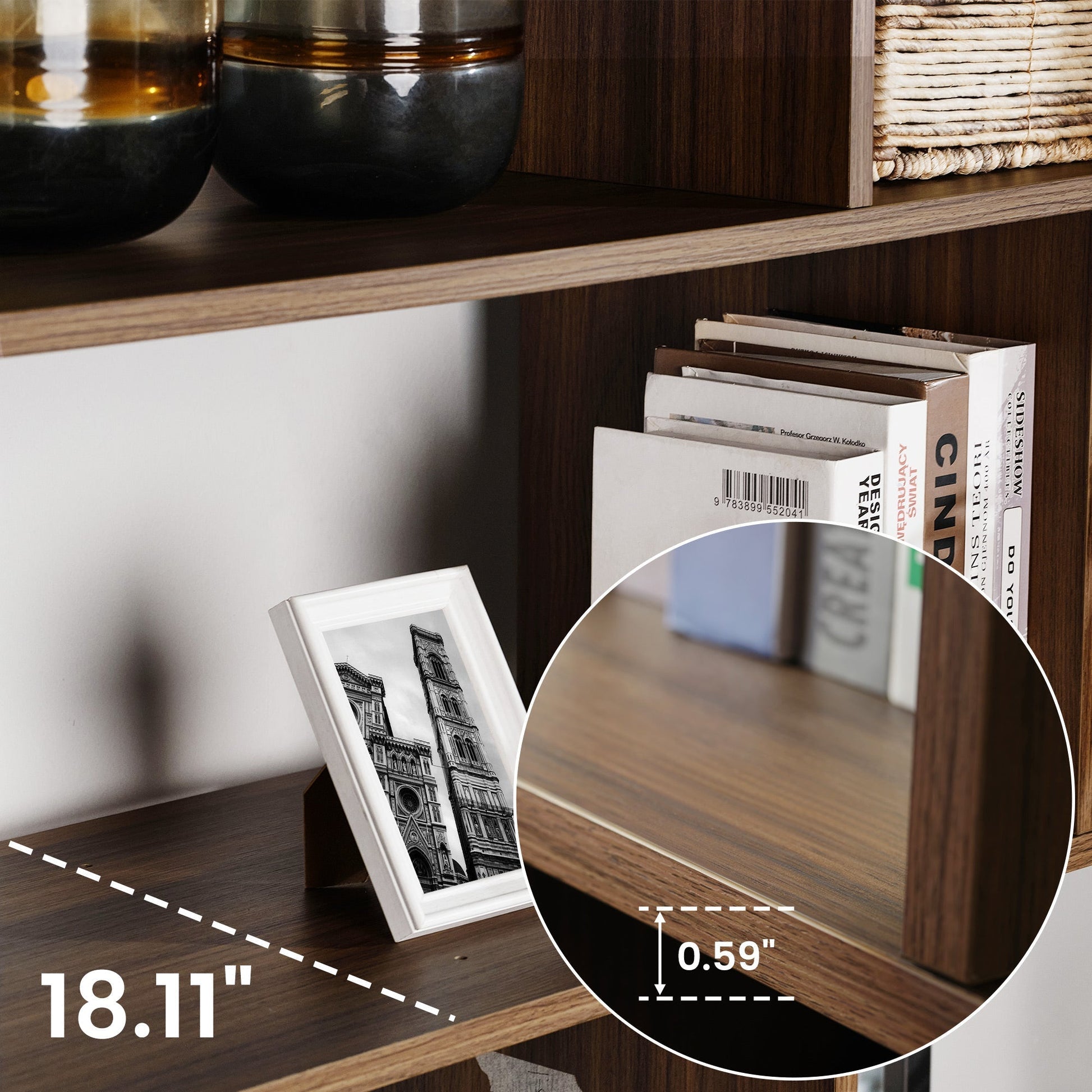 Napa Wood Bookcase Cabinet, Bottom Storage, Adjustable Book Shelves