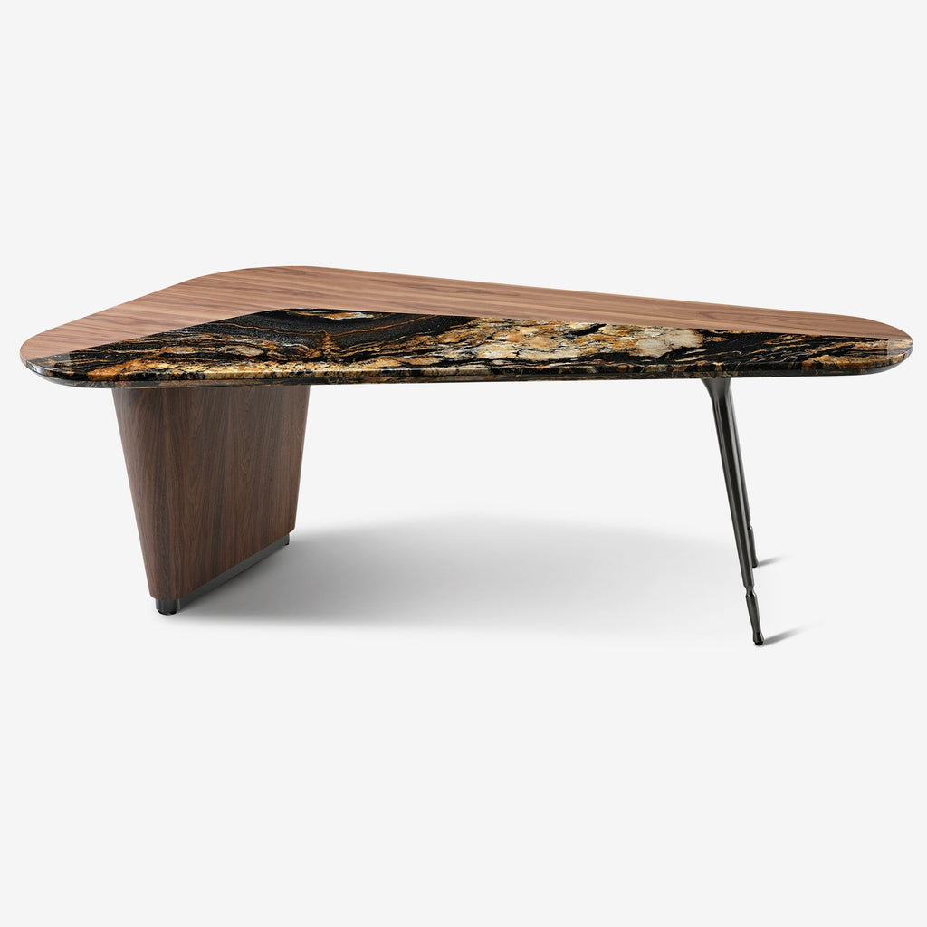Magma, 86'' Natural Marble & Wood Top Office Desk