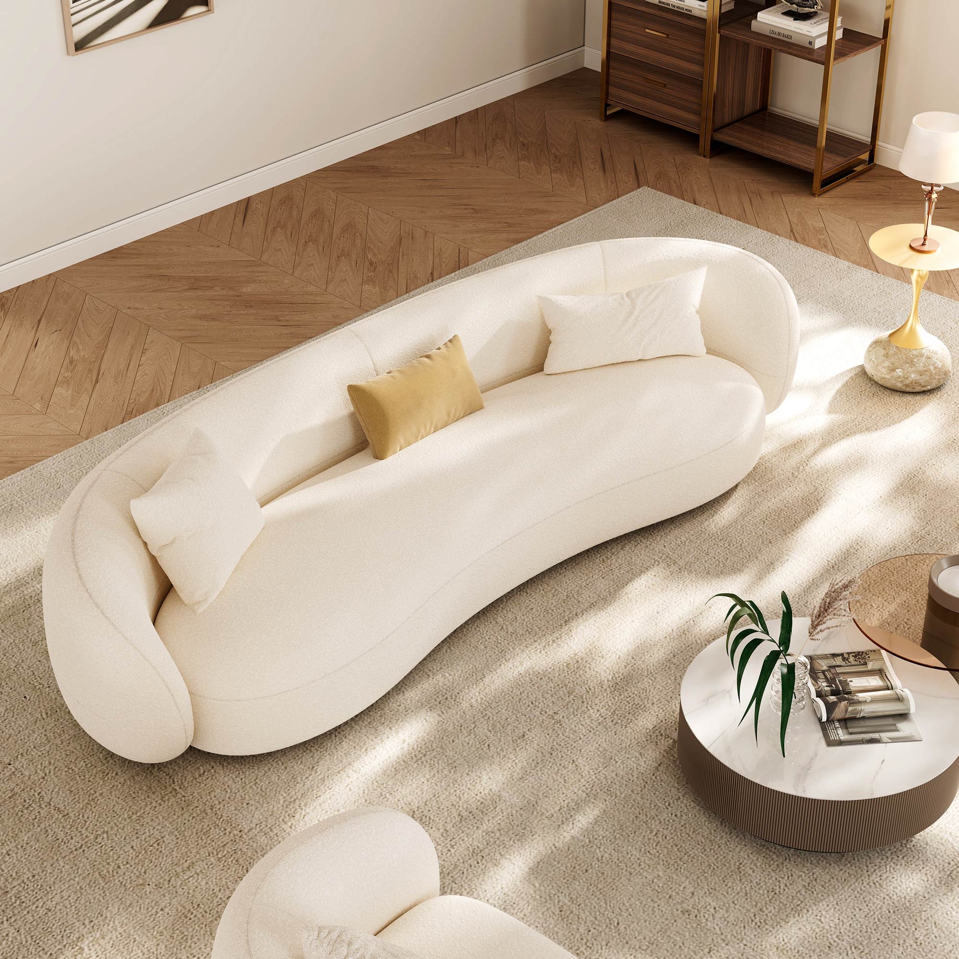 Amy, Upholstered Curved Sofa, 3 Seaters