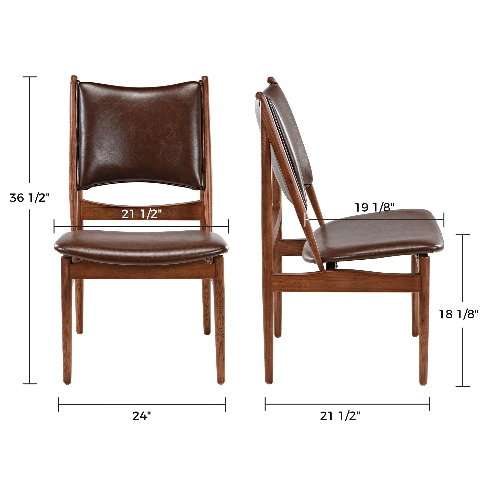 Mid Century Solid Wood Dining Chairs Set of 2, Brown