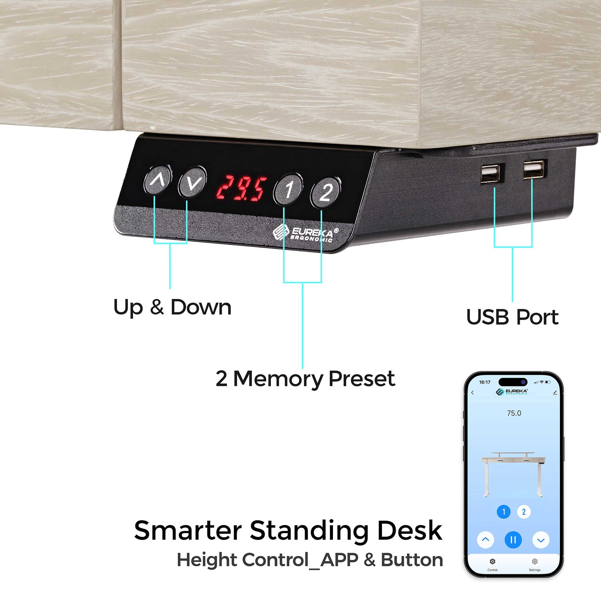 George, 55x23 Slate Standing Desk, Artificial Marble Desktop