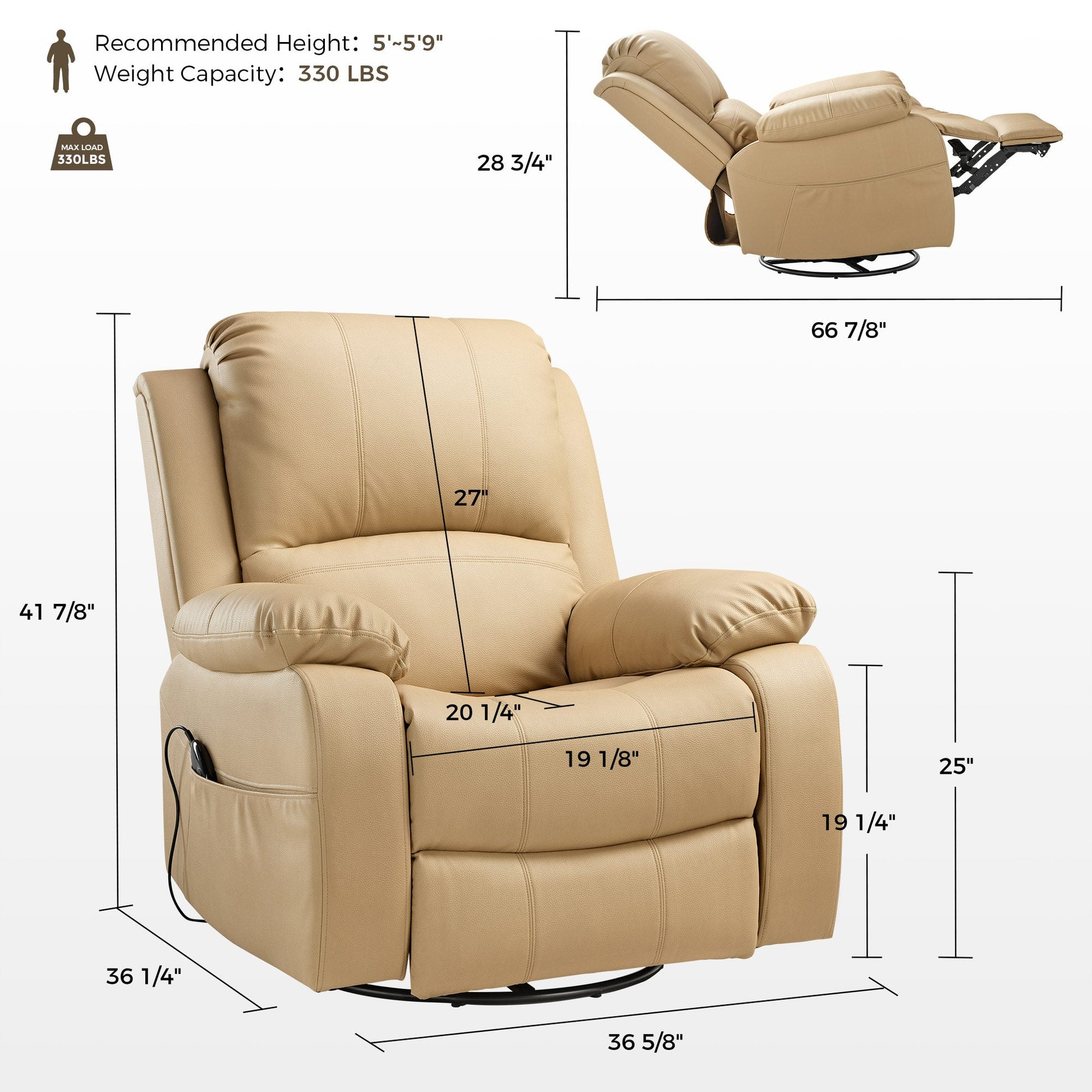 BRONZE BEIGE PRO,Electric Recliner Chair Rocking Swivel Single
