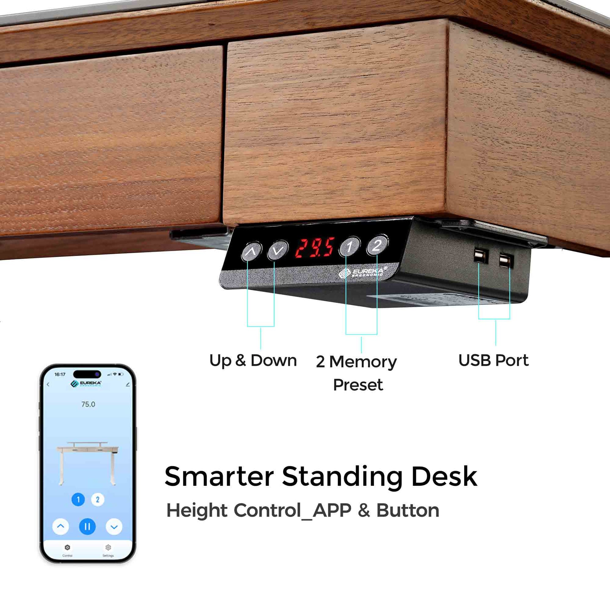 George, 55x23 Slate Standing Desk, Artificial Marble Desktop