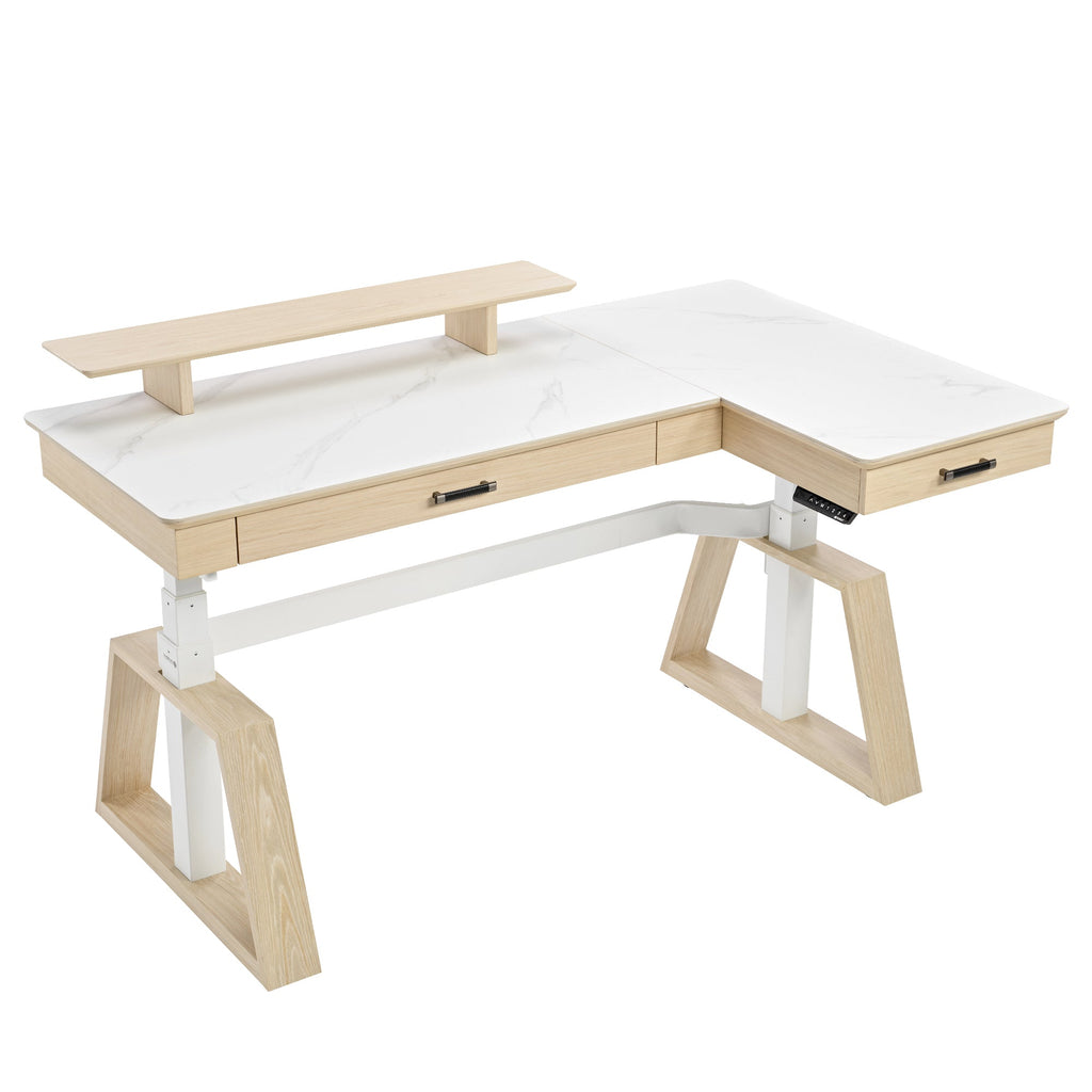 Ark L60, 63x23 L Shaped Executive Slate Standing Desk with Two-Drawer