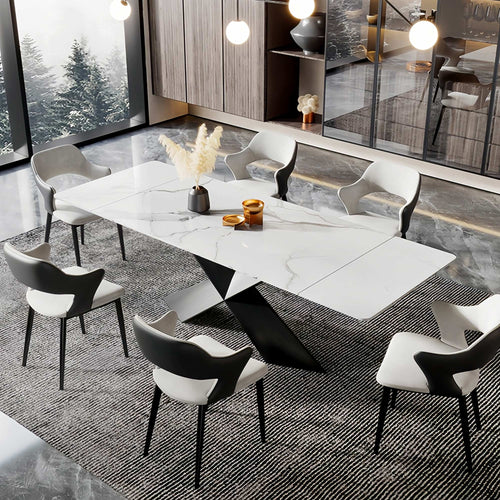 102" Extendable Dining Table with Slate Tabletop, White