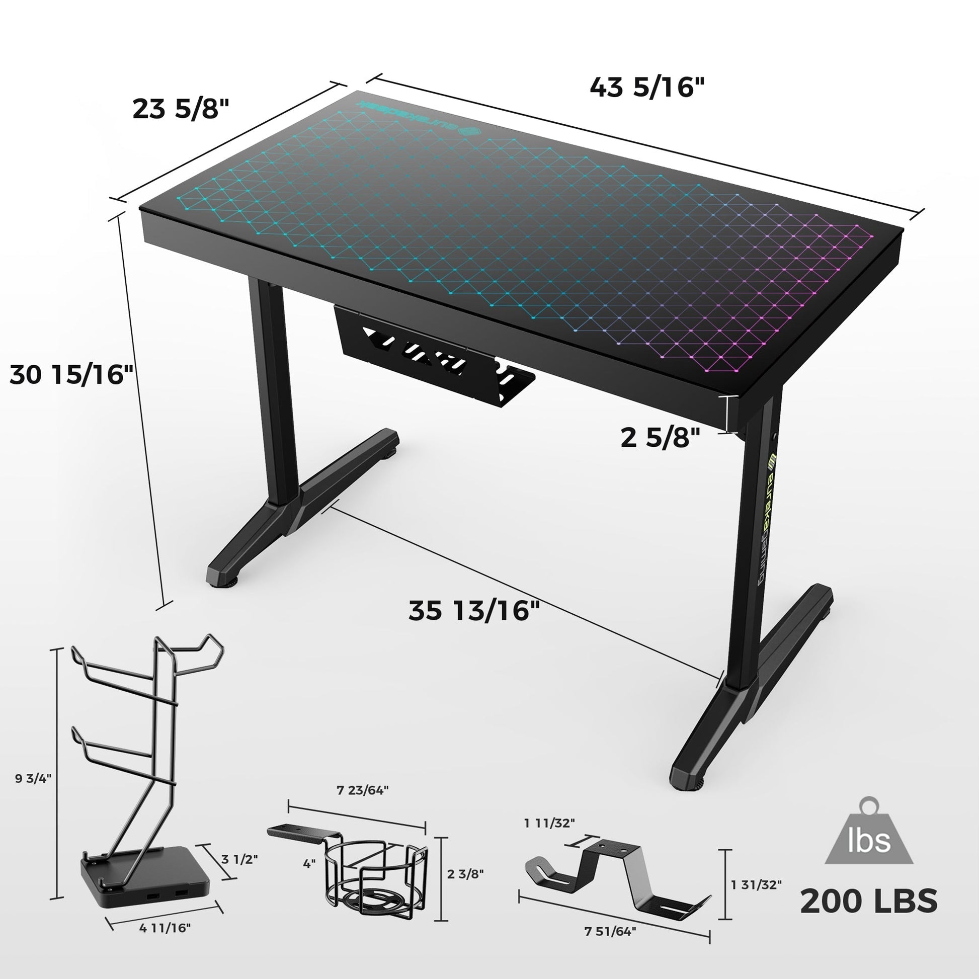 GTG-I43, 43x23 Glass Desktop Gaming Desk