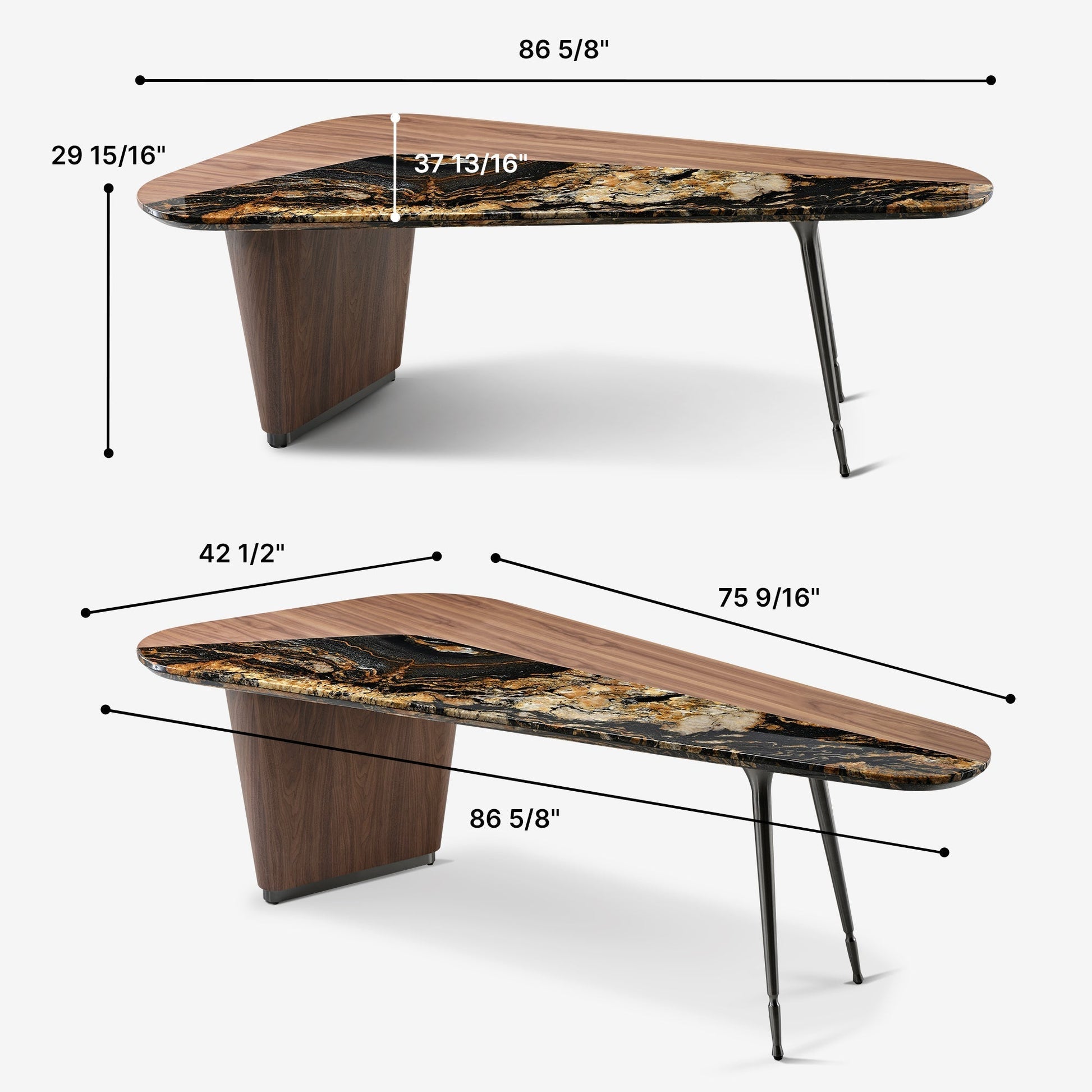 Magma, 86'' Natural Marble & Wood Top Office Desk
