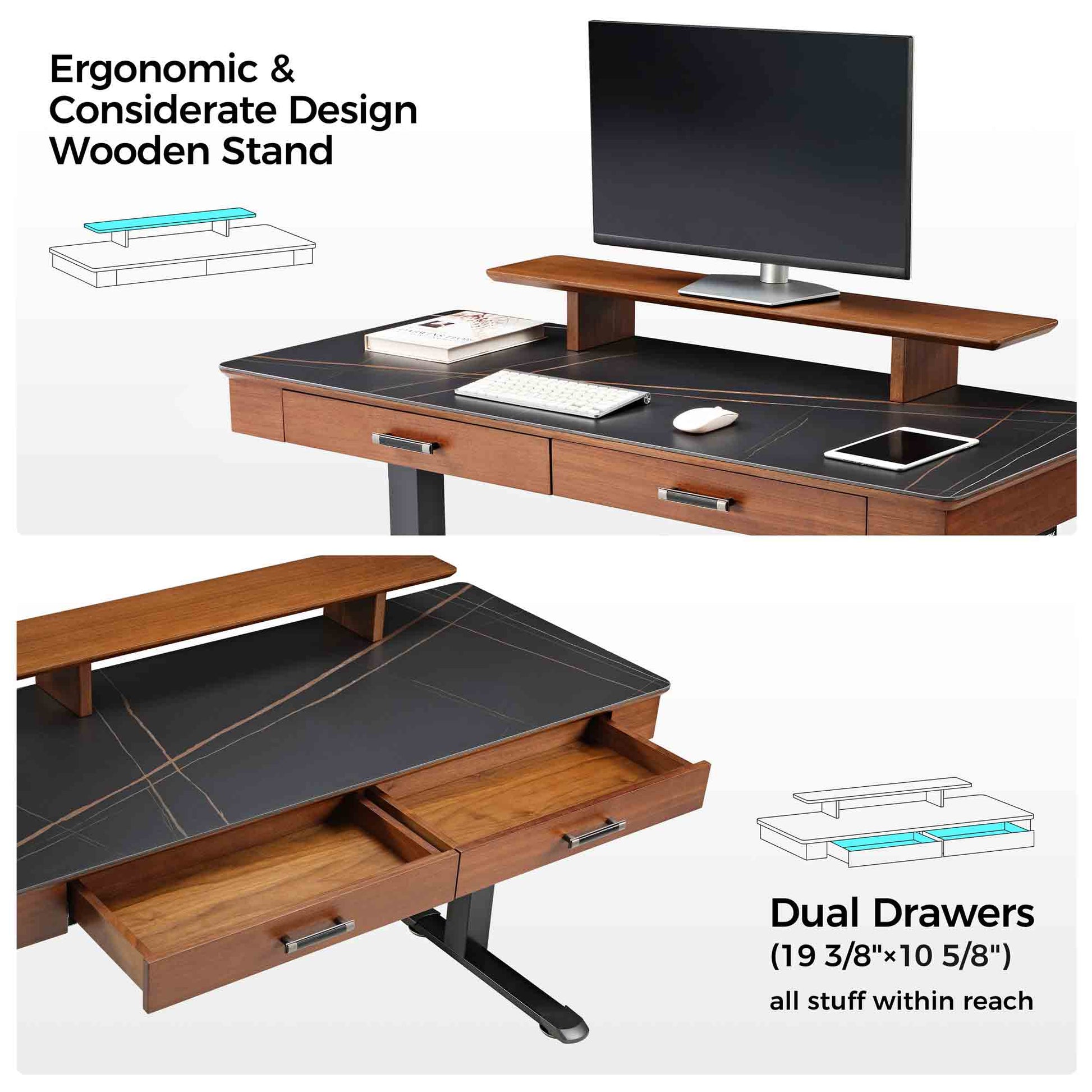 George, 55x23 Slate Standing Desk, Artificial Marble Desktop