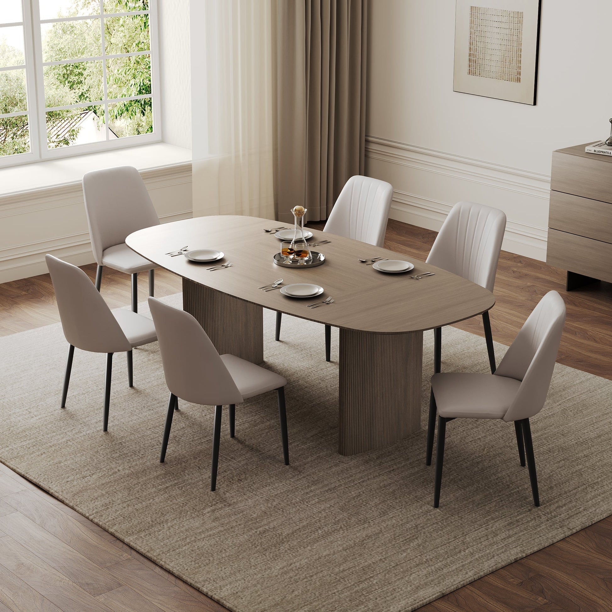 86" Modern Oval Dining Table set for 6, Gray