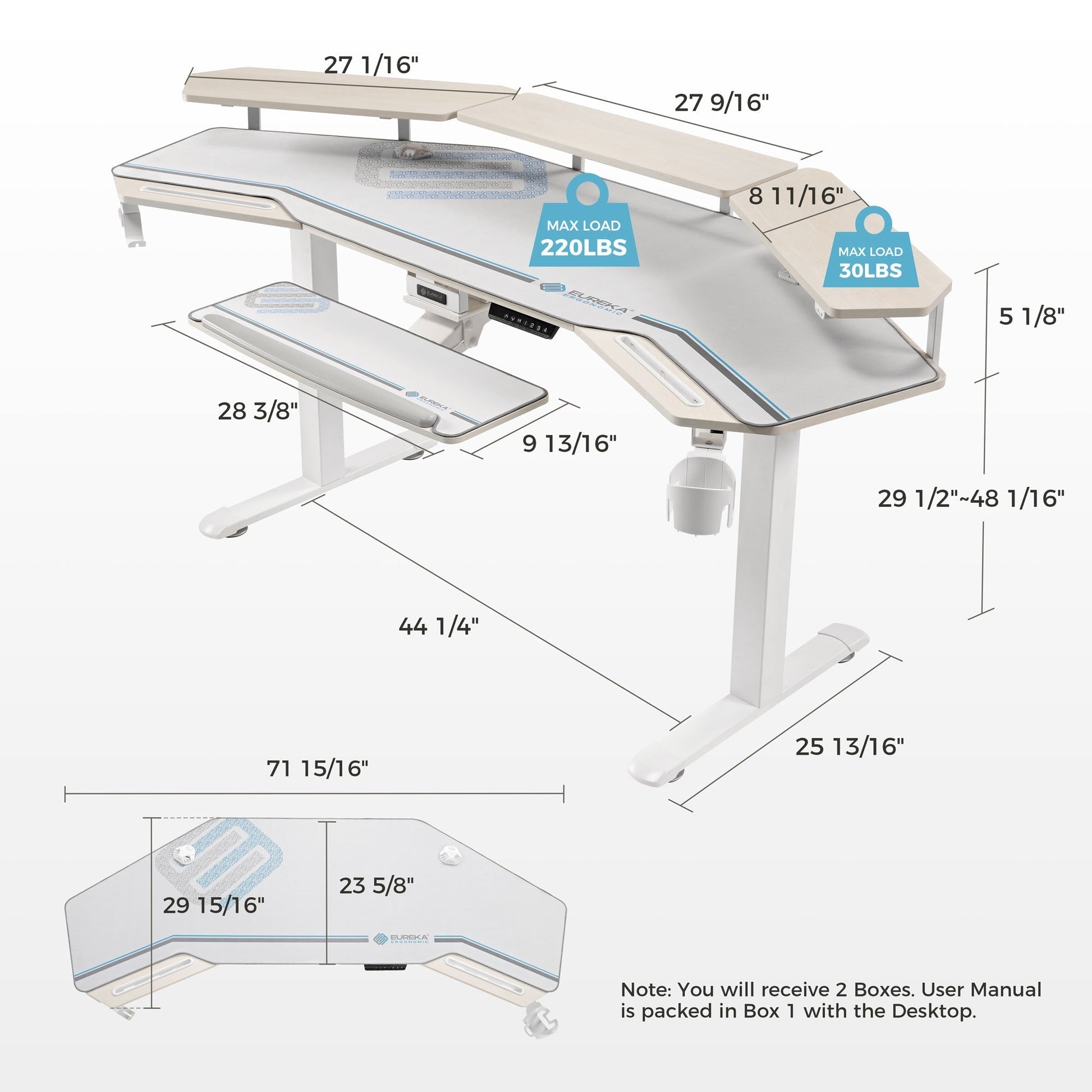 Aero Pro, 72x23 Wing Shaped Standing Desk with Accessories Set