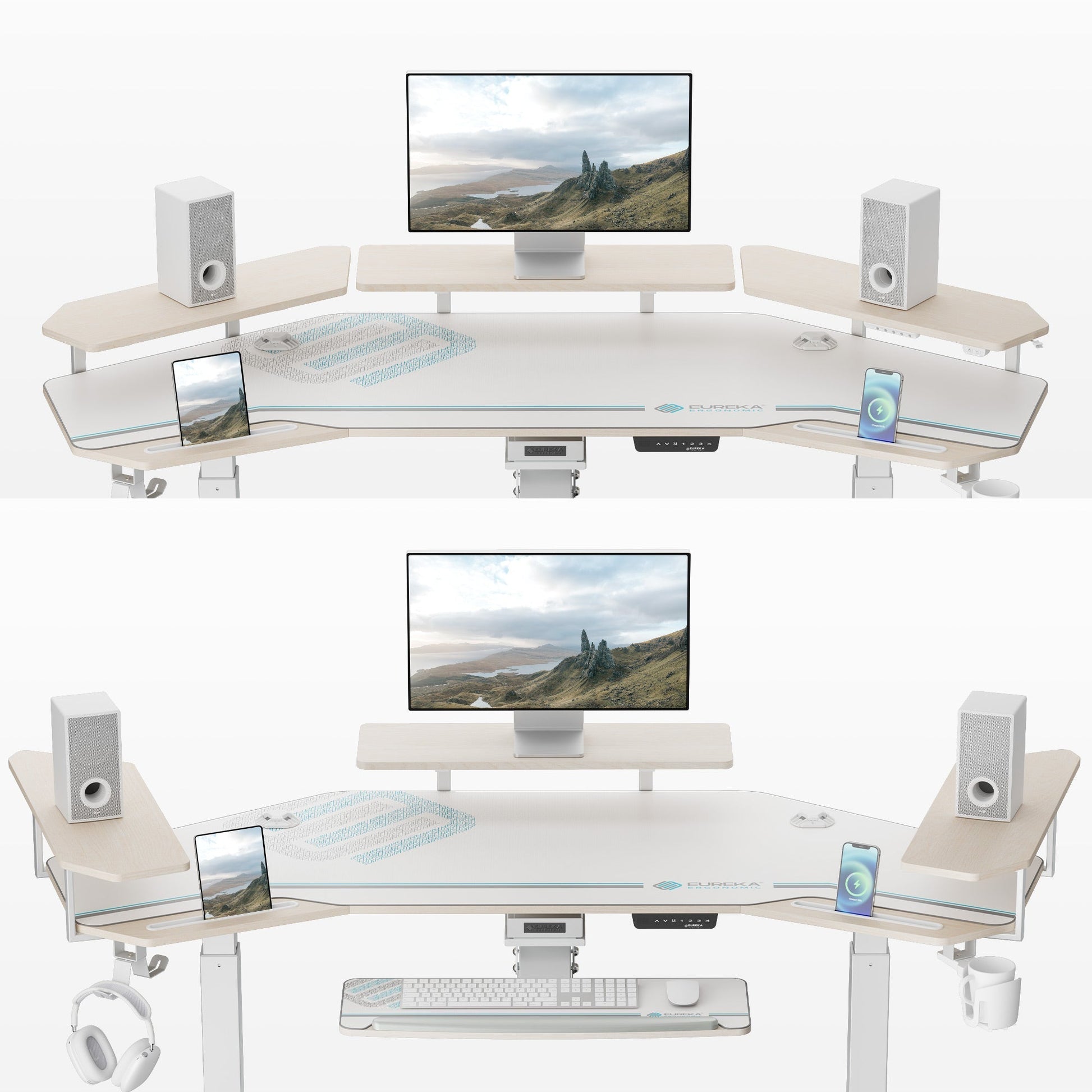 Aero Pro, 72x23 Wing Shaped Standing Desk with Accessories Set