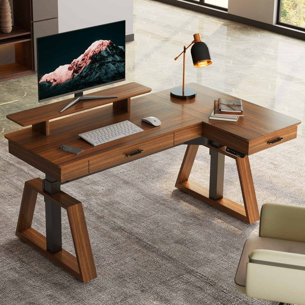 Ark L60, 63x23 L Shaped Executive Standing Desk with Two-Drawer