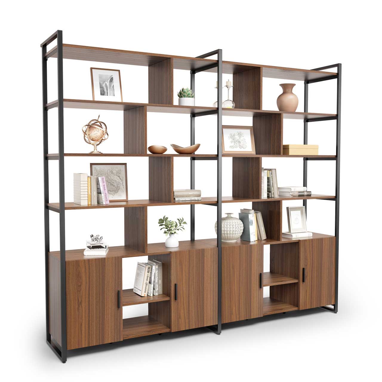 Napa Wood Bookcase Cabinet, Bottom Storage, Adjustable Book Shelves