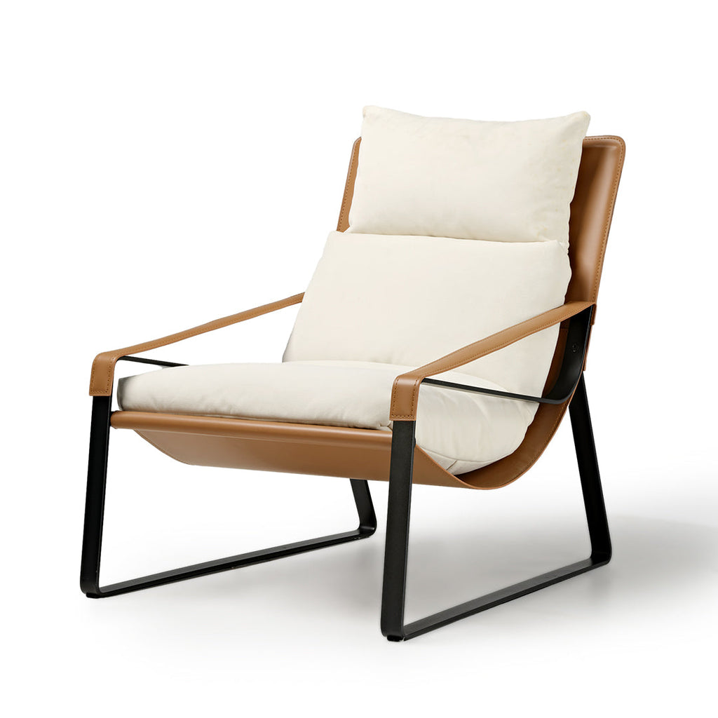 Stitched Saddle Leather Lounge Chair, Brown & White