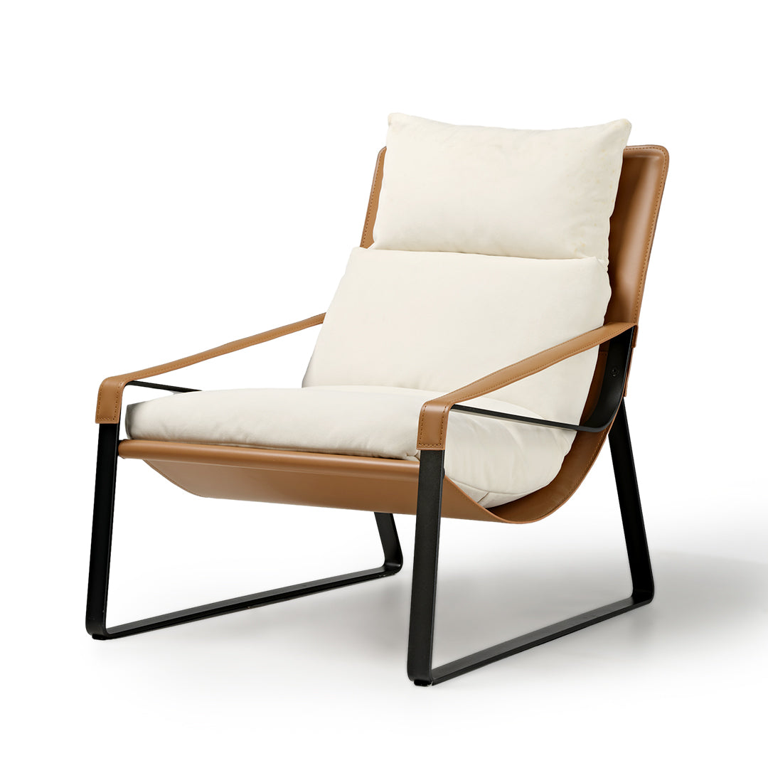 Stitched Saddle Leather Lounge Chair, Brown & White