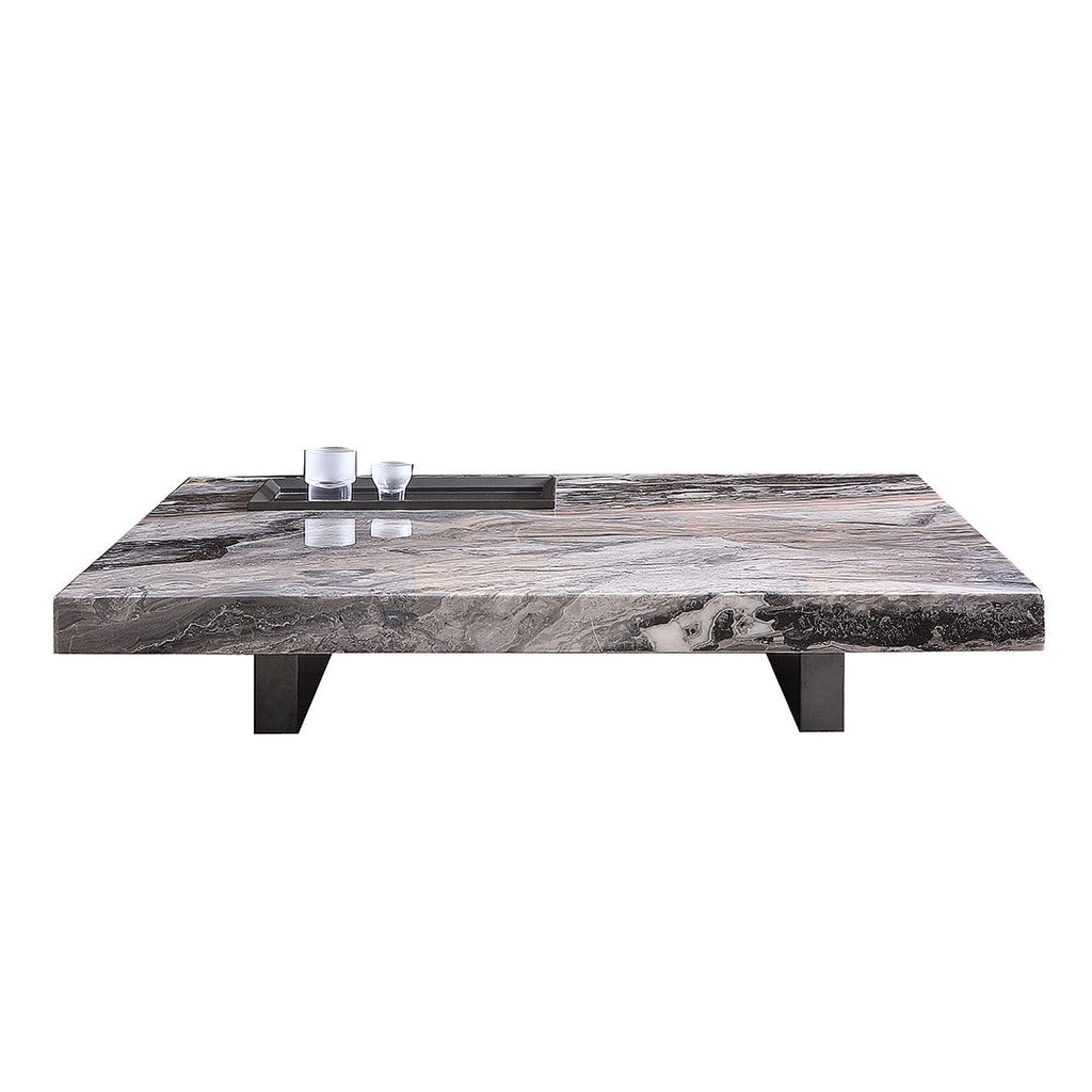 39" Square Marble Coffee Table with Sunken Small Desktop