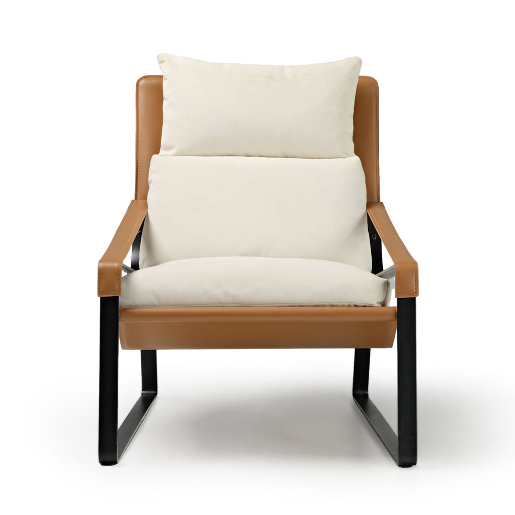 Stitched Saddle Leather Lounge Chair, Brown & White