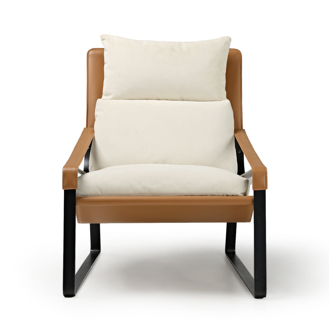 Stitched Saddle Leather Lounge Chair, Brown & White