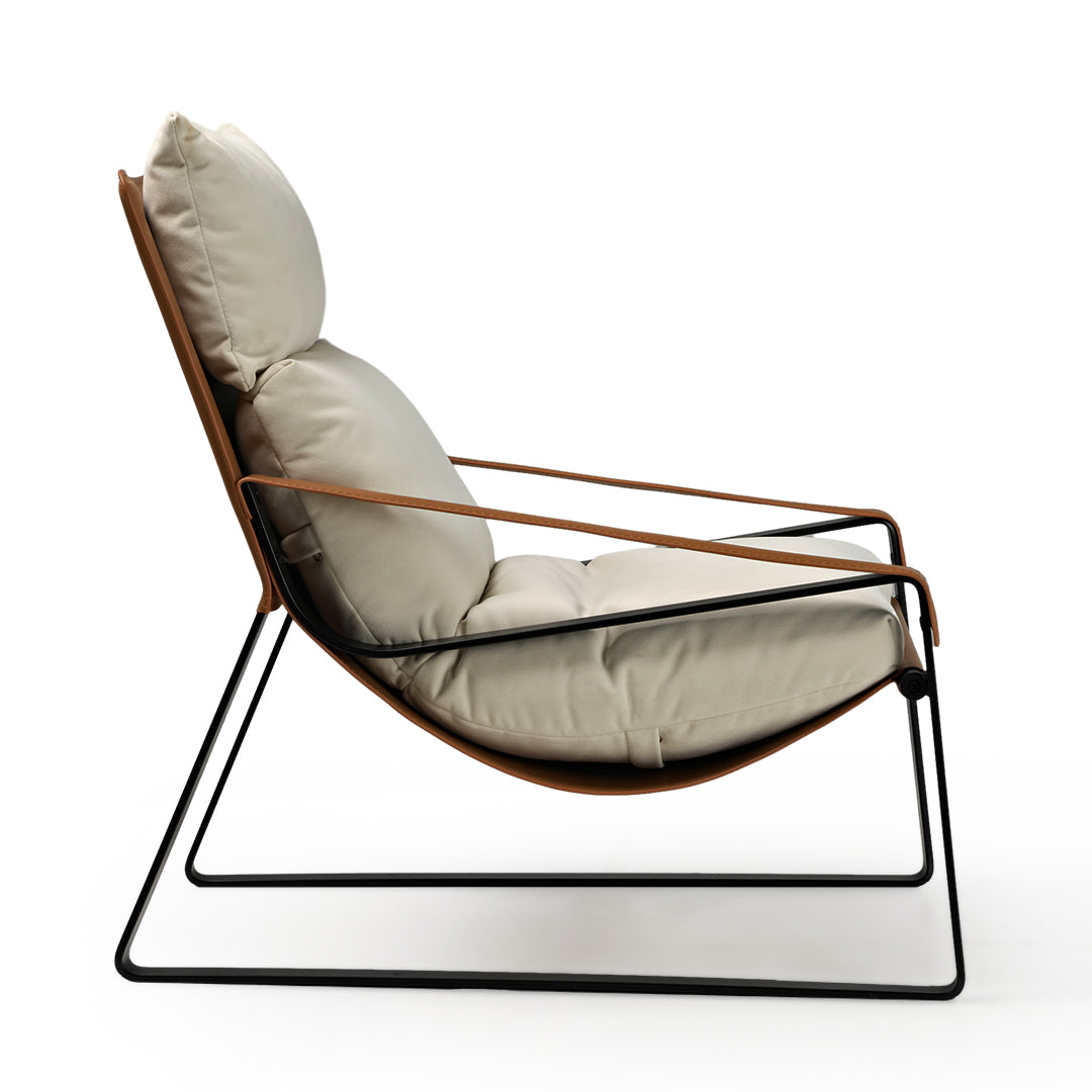 Stitched Saddle Leather Lounge Chair, Brown & White