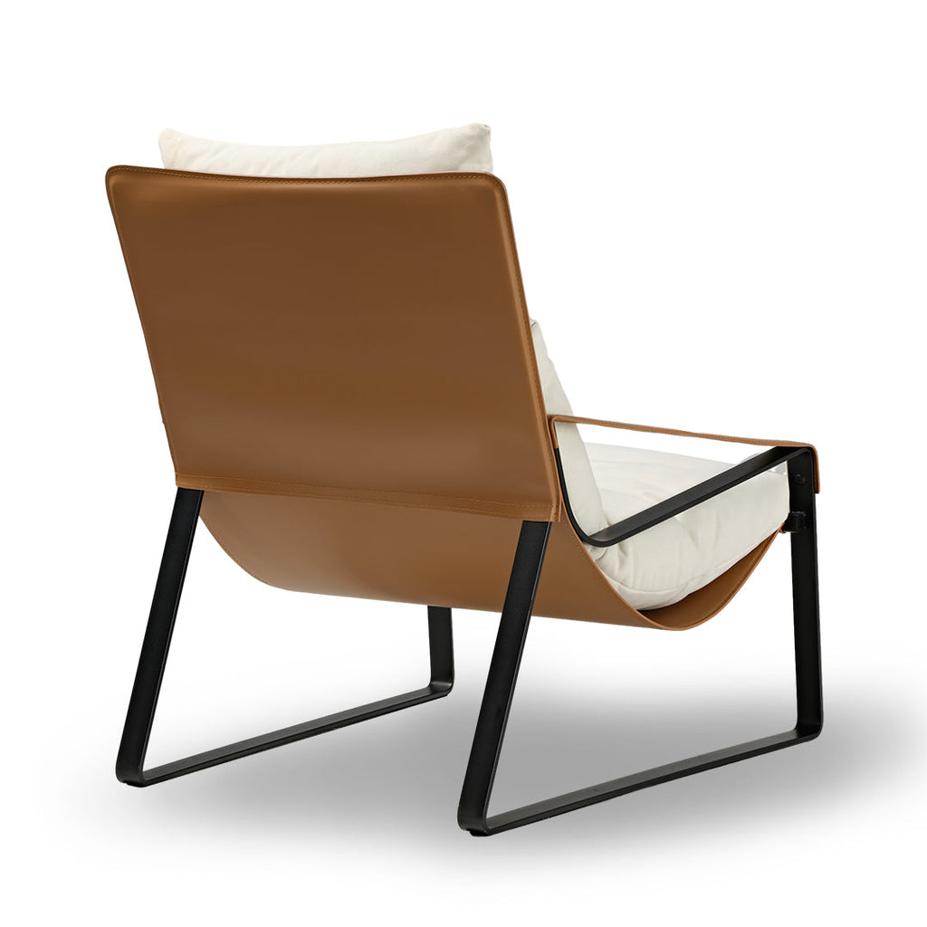Stitched Saddle Leather Lounge Chair, Brown & White